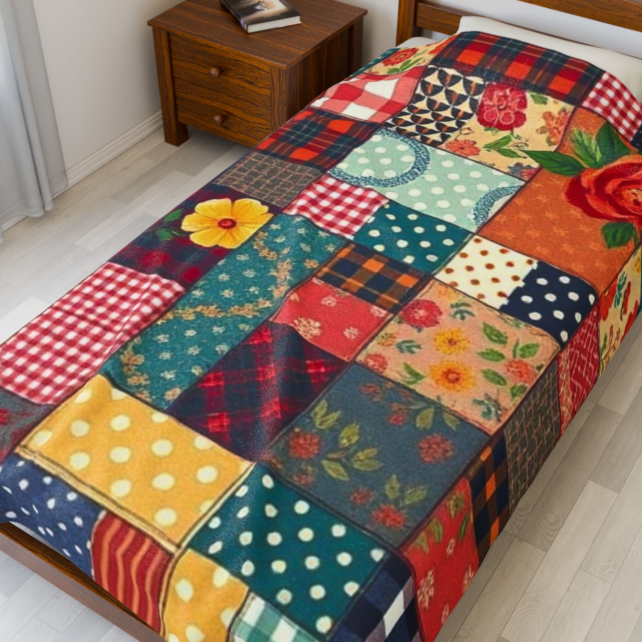 Classic Patches Velveteen Plush Blanket Vintage style print