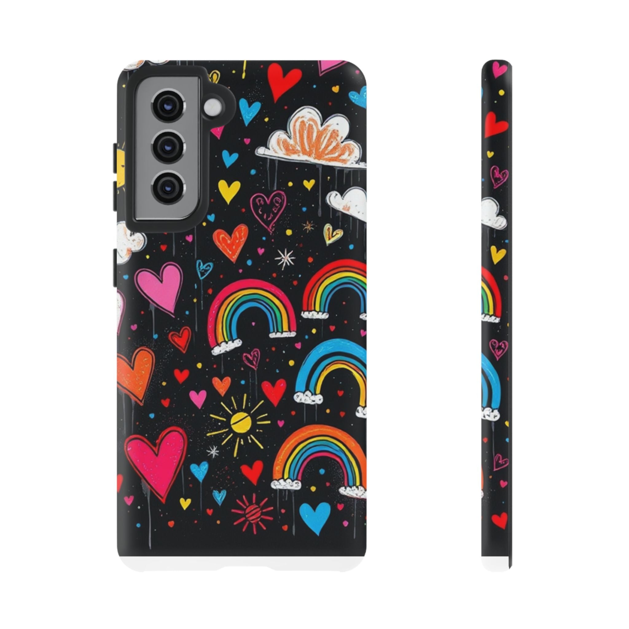 Android OR iPhone Compatible Cases - Doodle Hearts and Rainbows Design