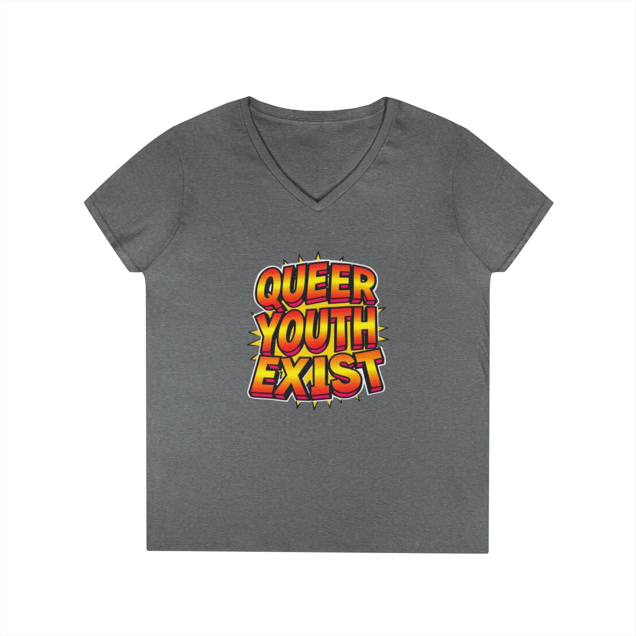 Queer Youth Exist V-Neck T-Shirt - Empowering Pride Apparel