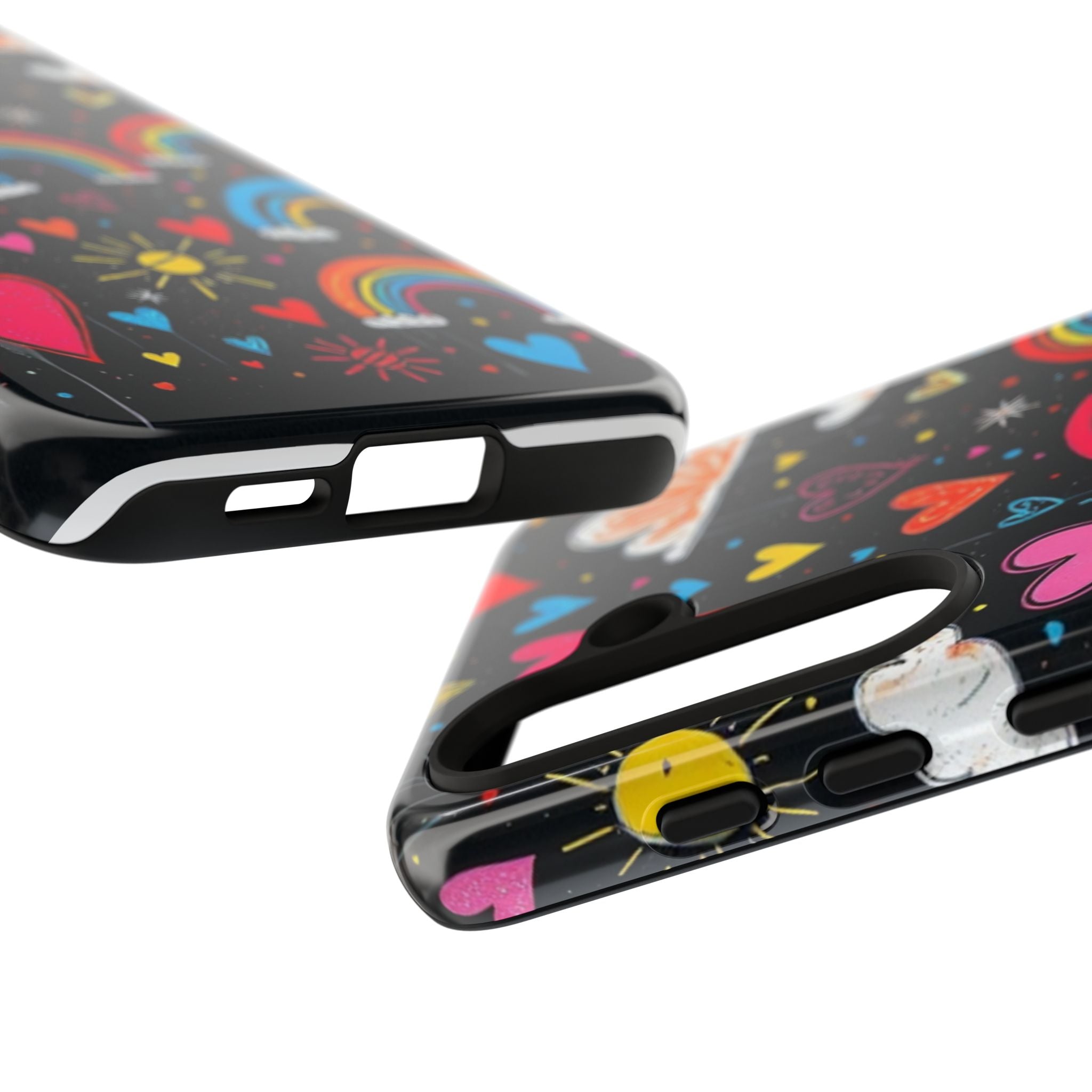 Android OR iPhone Compatible Cases - Doodle Hearts and Rainbows Design