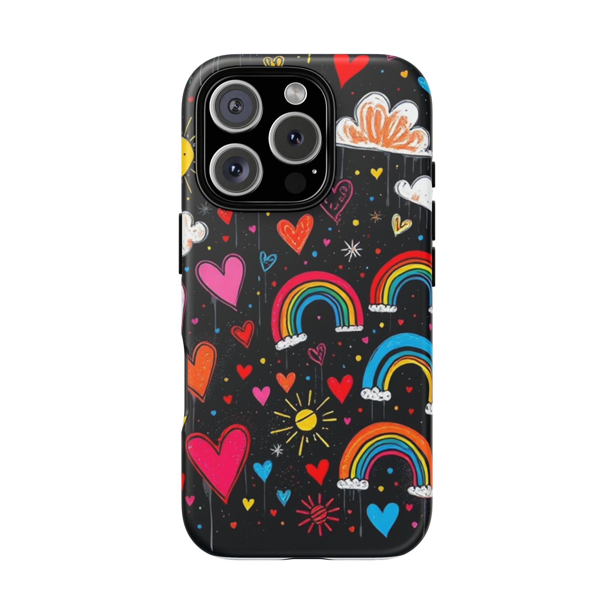 Android OR iPhone Compatible Cases - Doodle Hearts and Rainbows Design