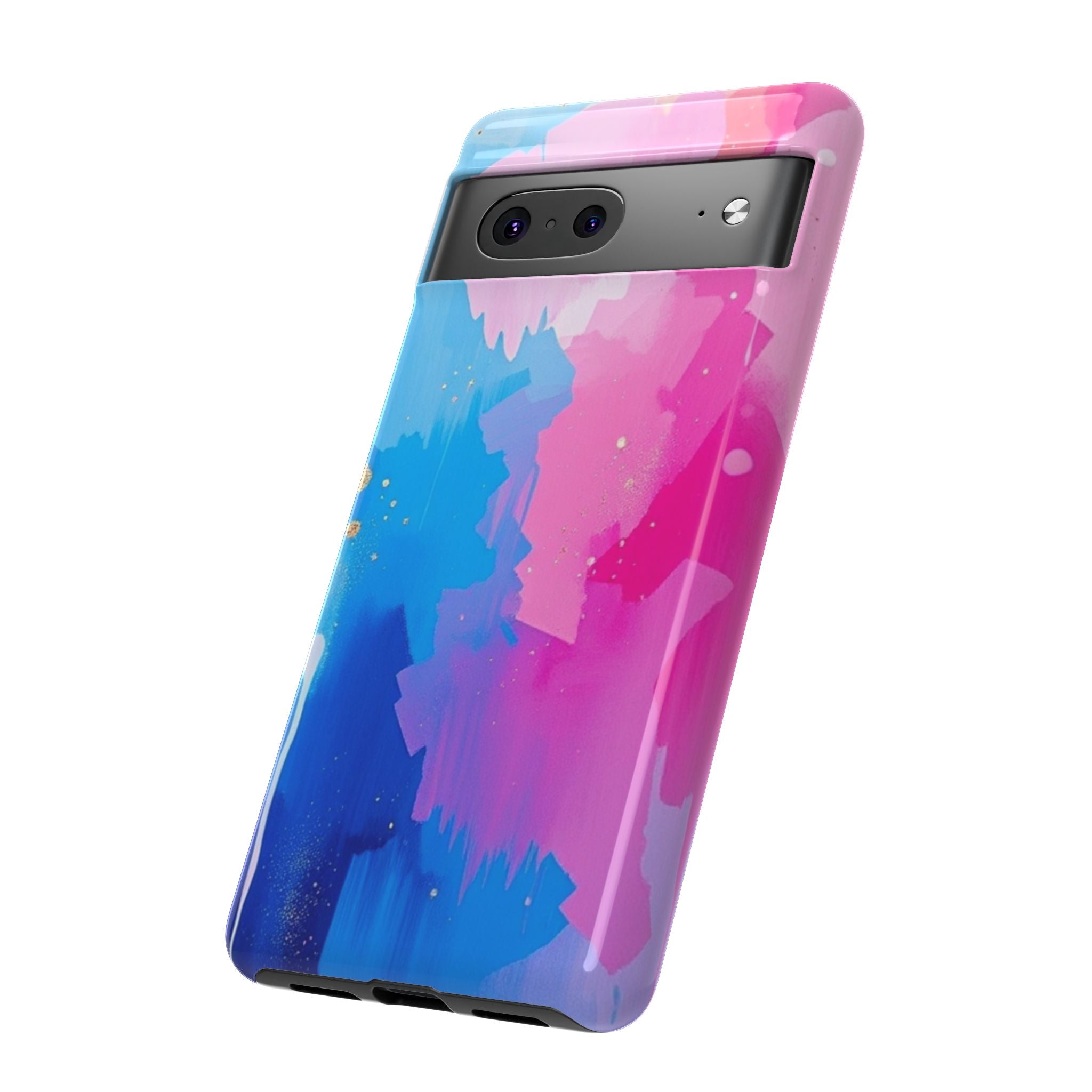 Android OR iPhone Compatible Cases - Pink and Blue Color Splash Design