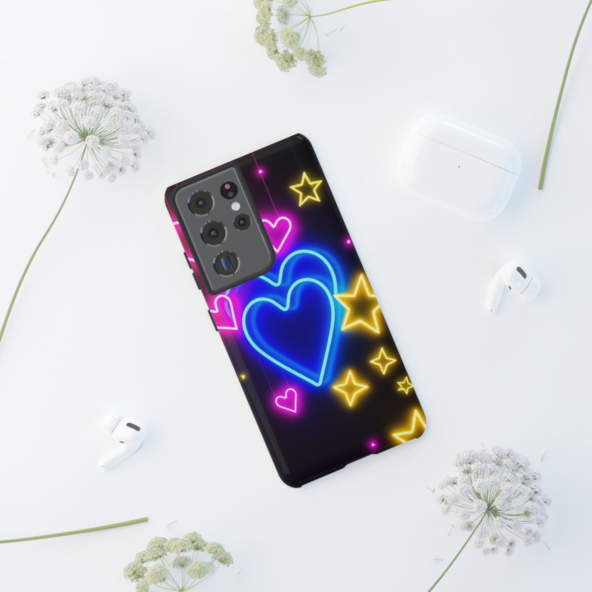Android OR iPhone Compatible Cases - Neon Love Design - Unique Tough Cases