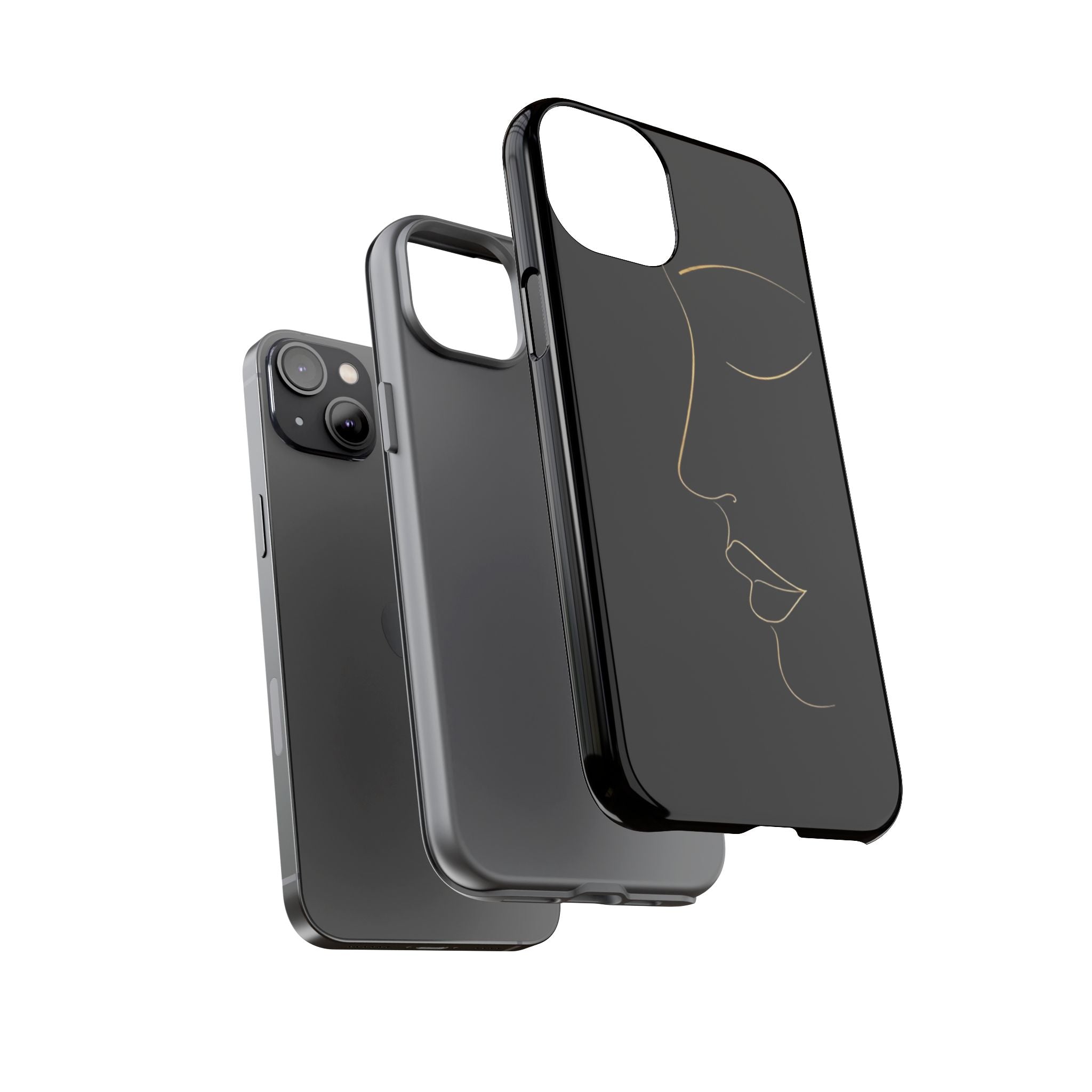 Android OR iPhone Compatible Cases - Gold Line Face Design - Unique Tough Cases