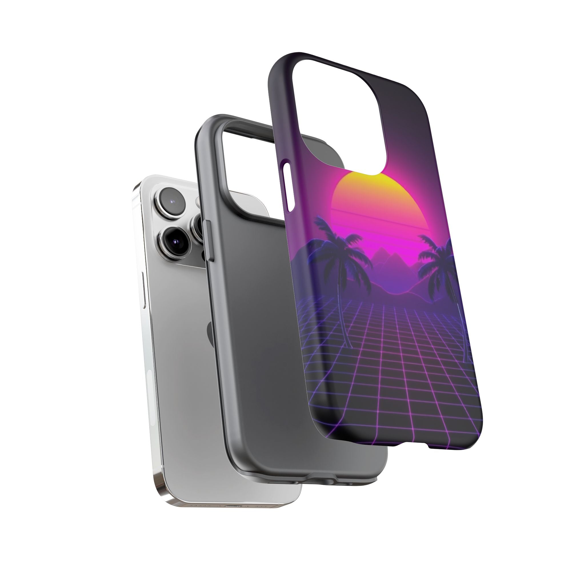 Android OR iPhone Compatible Cases - 80's Digital Grid Sunset Design - Unique Tough Cases
