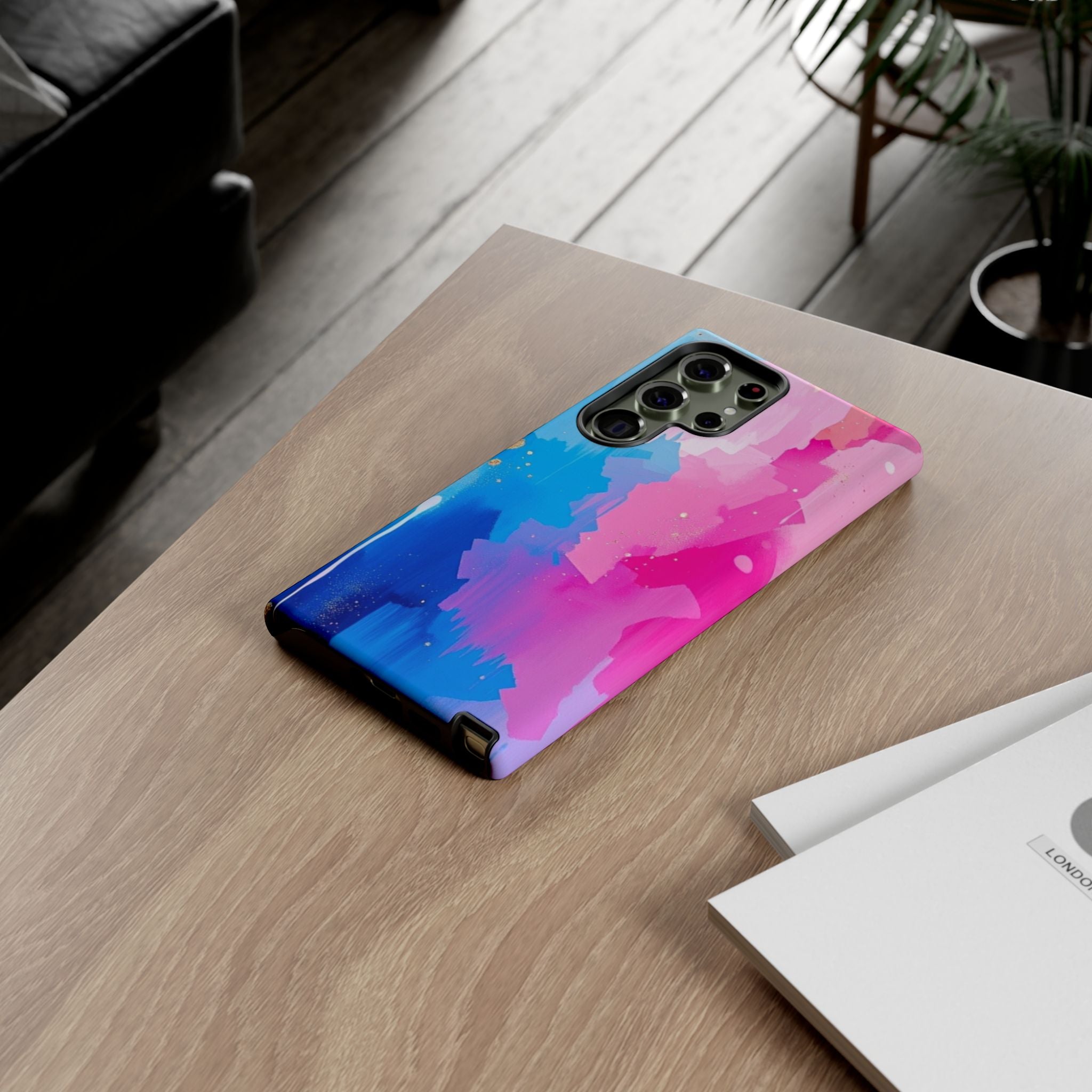 Android OR iPhone Compatible Cases - Pink and Blue Color Splash Design