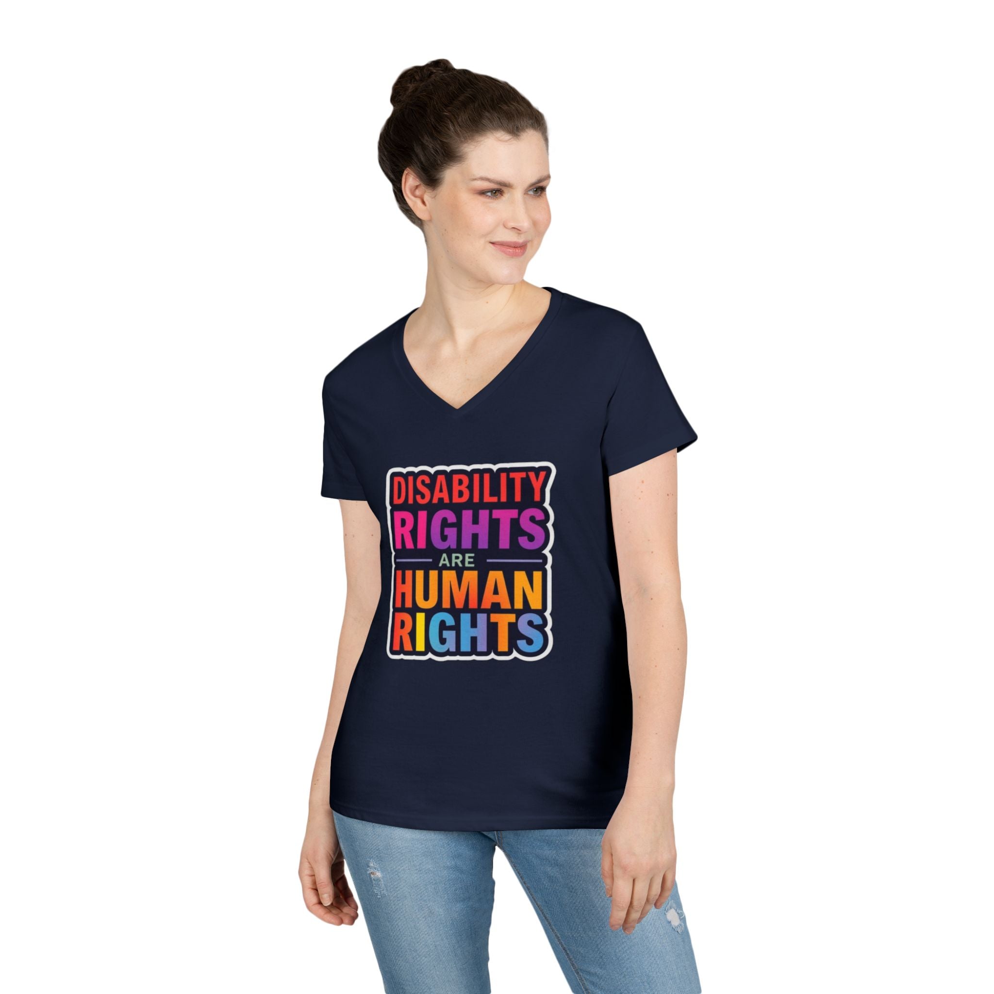 Empowering Ladies' V-Neck T-Shirt - Disability Rights Are Human Rights