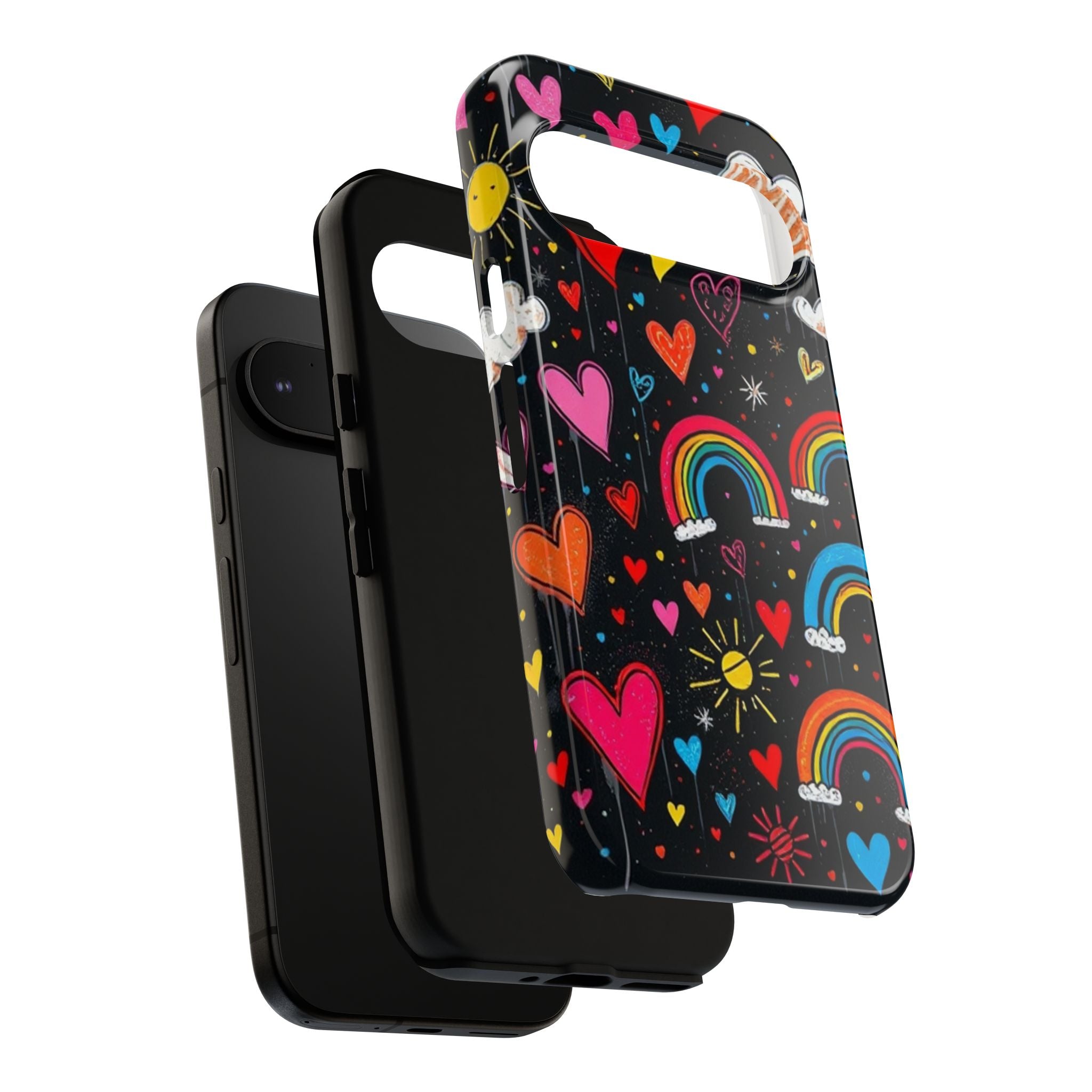 Android OR iPhone Compatible Cases - Doodle Hearts and Rainbows Design