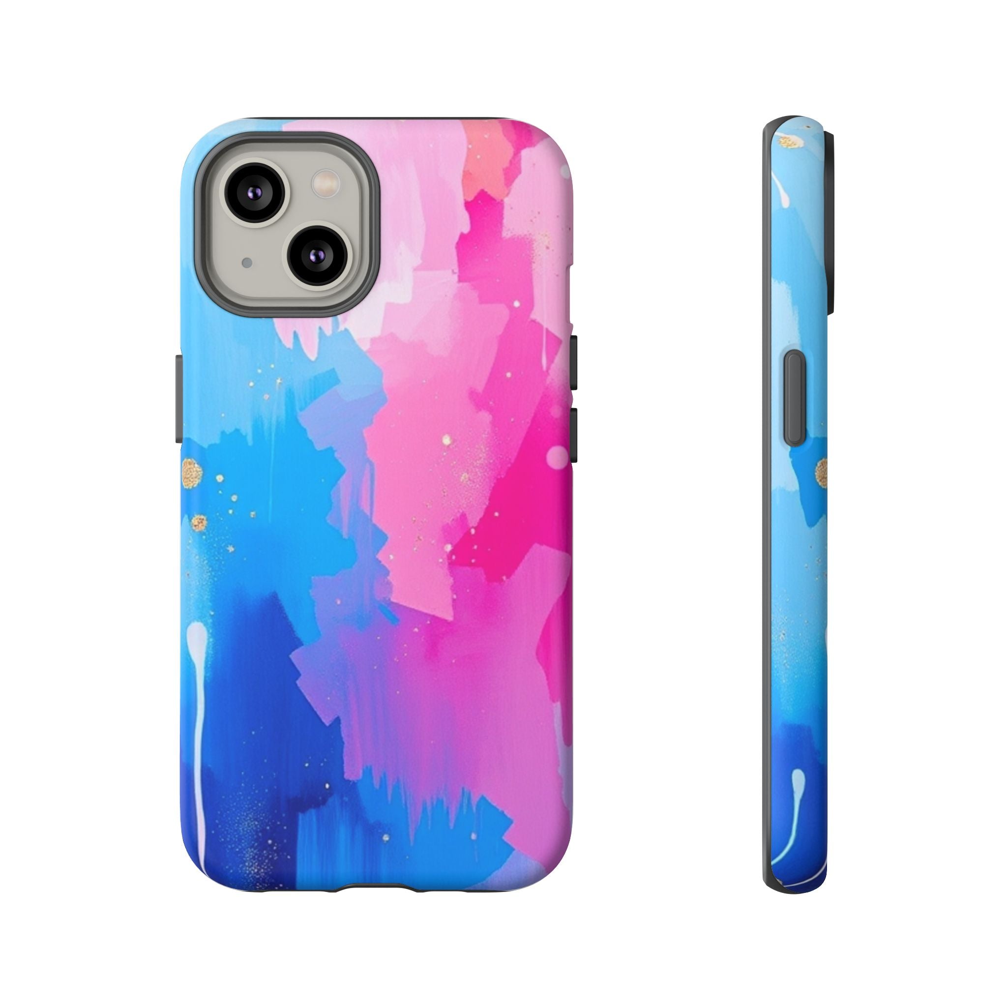 Android OR iPhone Compatible Cases - Pink and Blue Color Splash Design