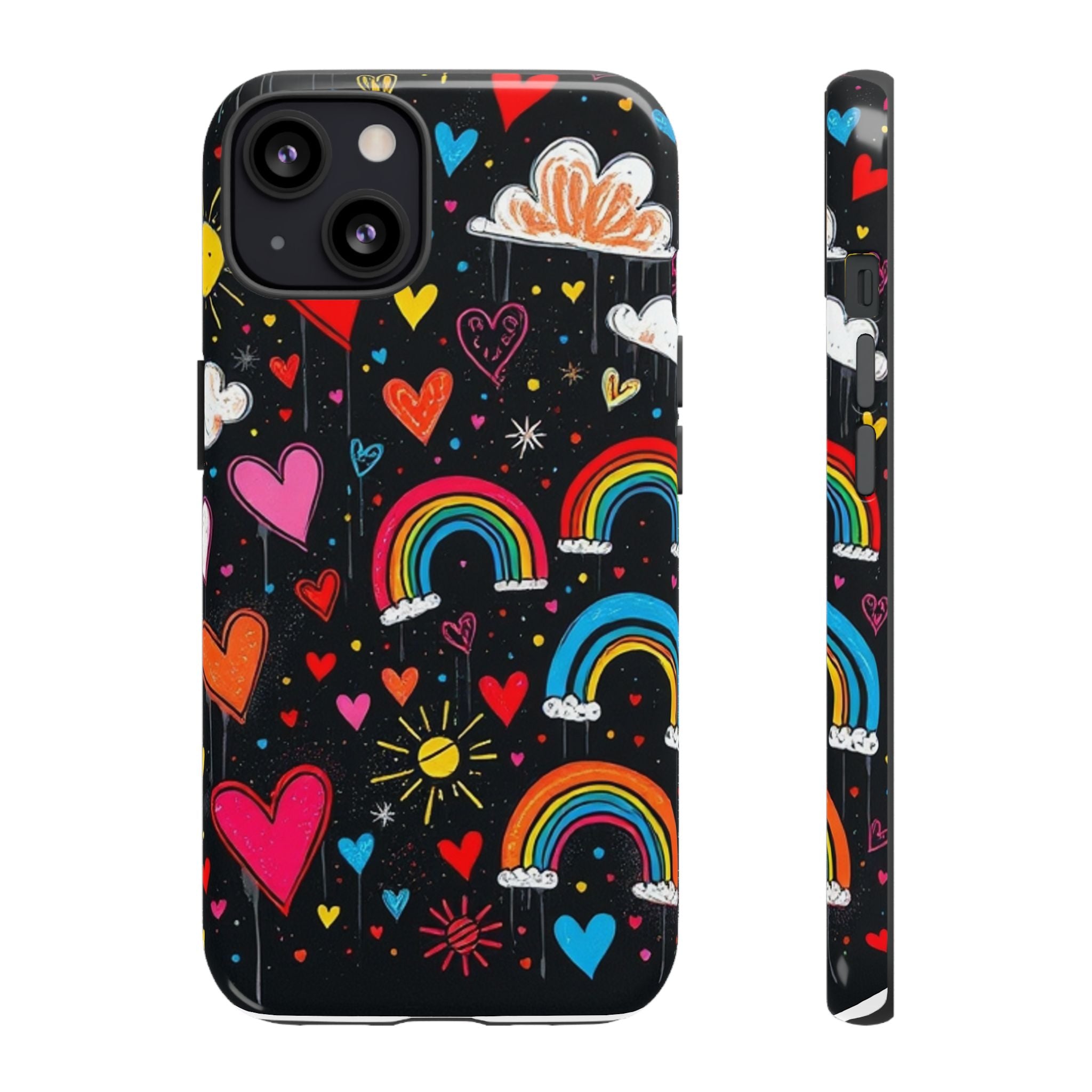 Android OR iPhone Compatible Cases - Doodle Hearts and Rainbows Design
