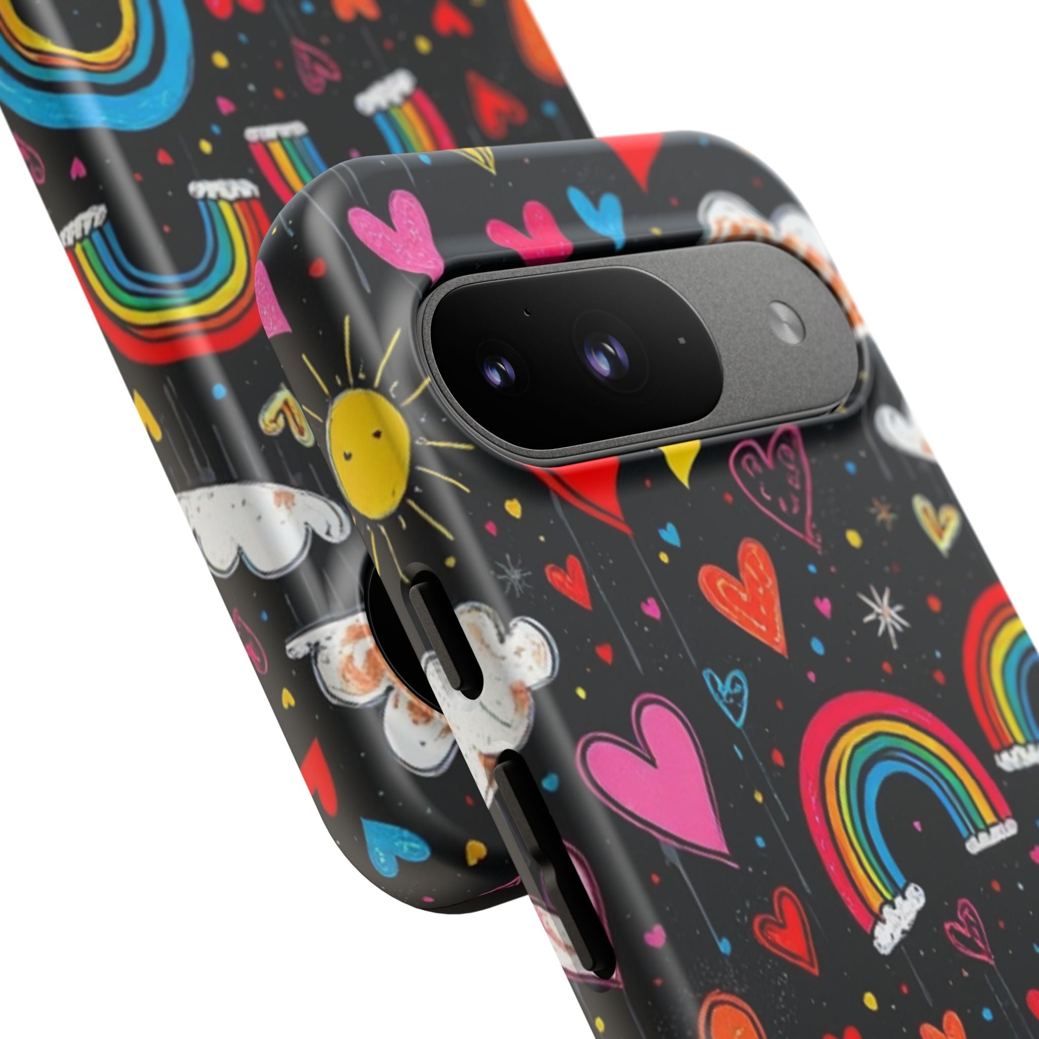 Android OR iPhone Compatible Cases - Doodle Hearts and Rainbows Design