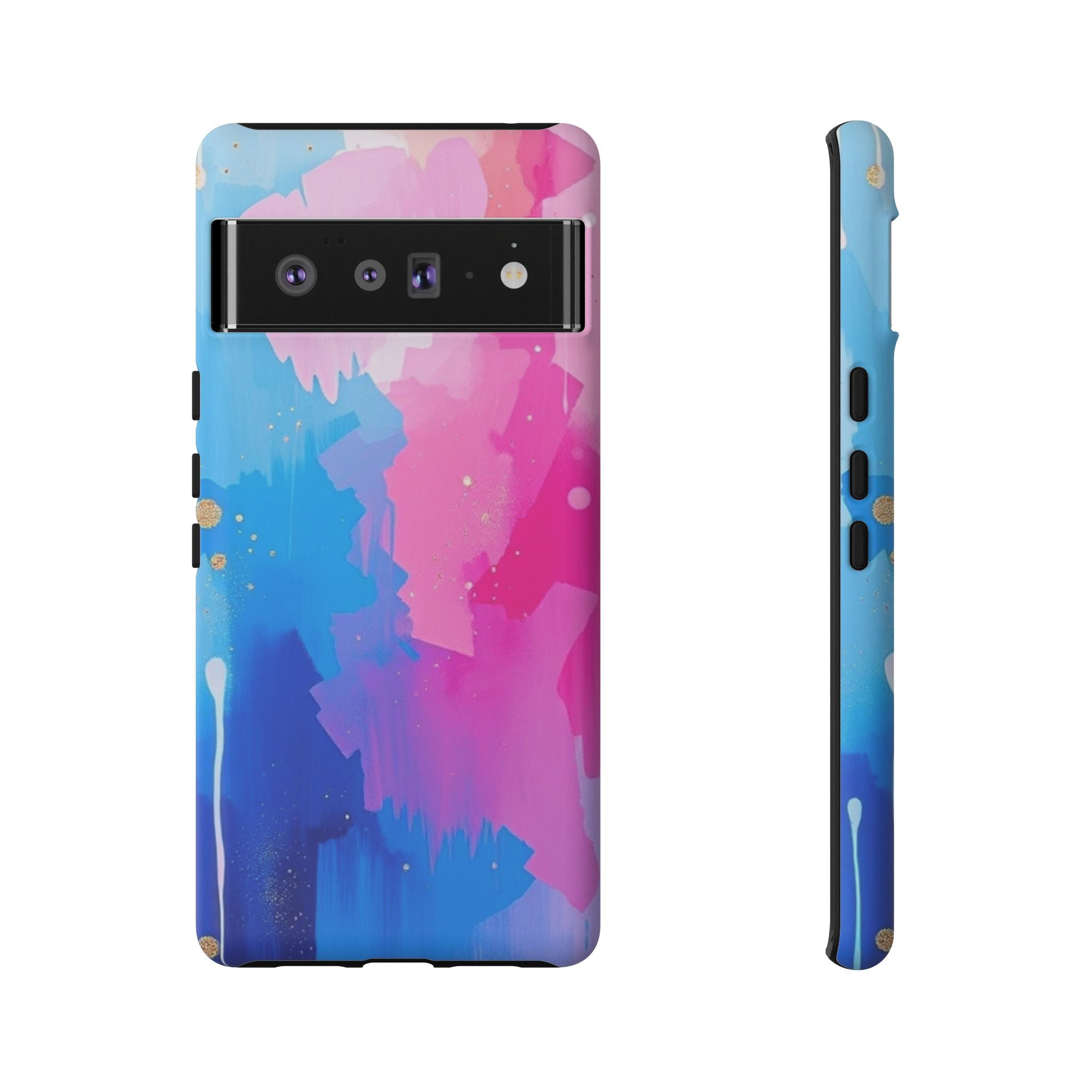 Android OR iPhone Compatible Cases - Pink and Blue Color Splash Design