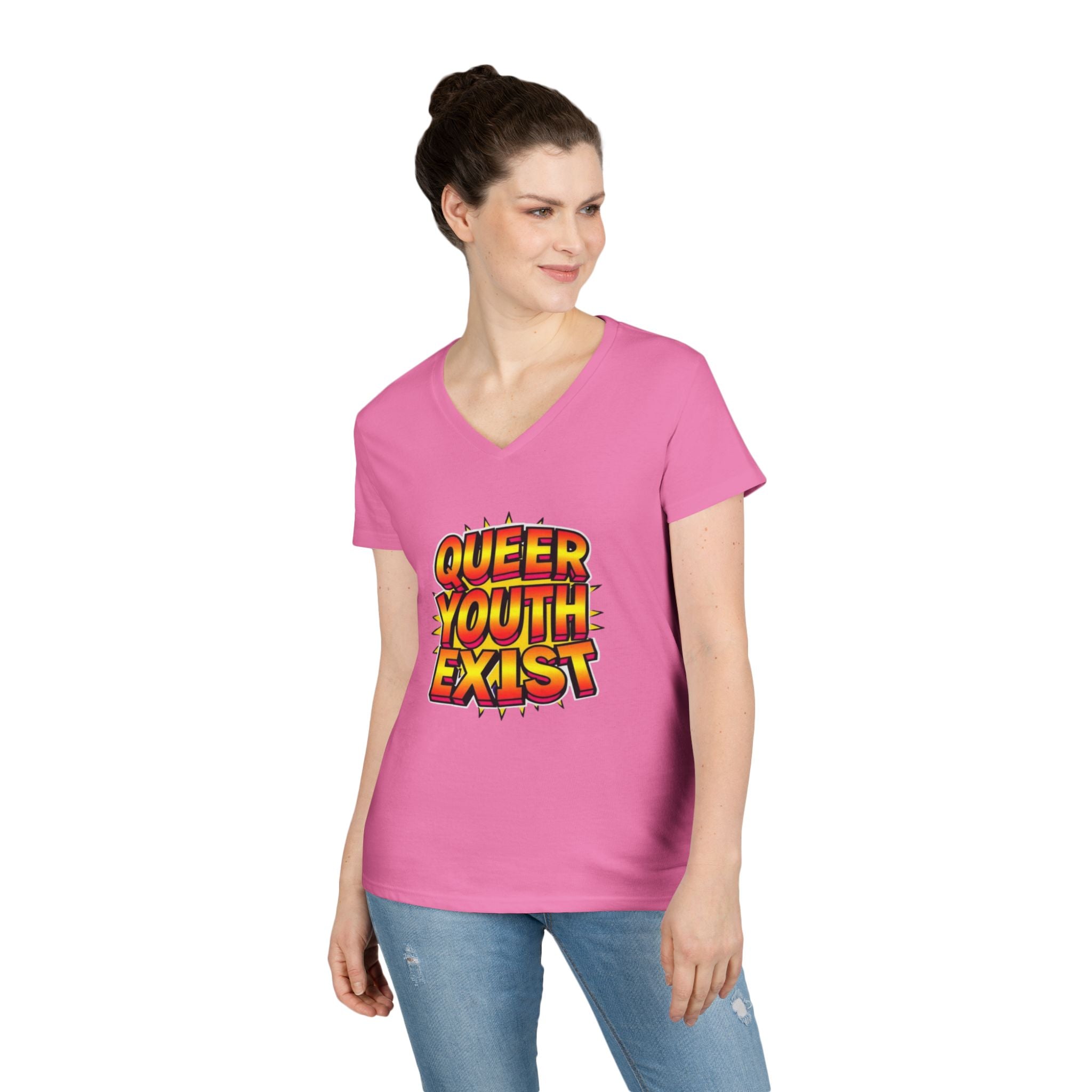 Queer Youth Exist V-Neck T-Shirt - Empowering Pride Apparel