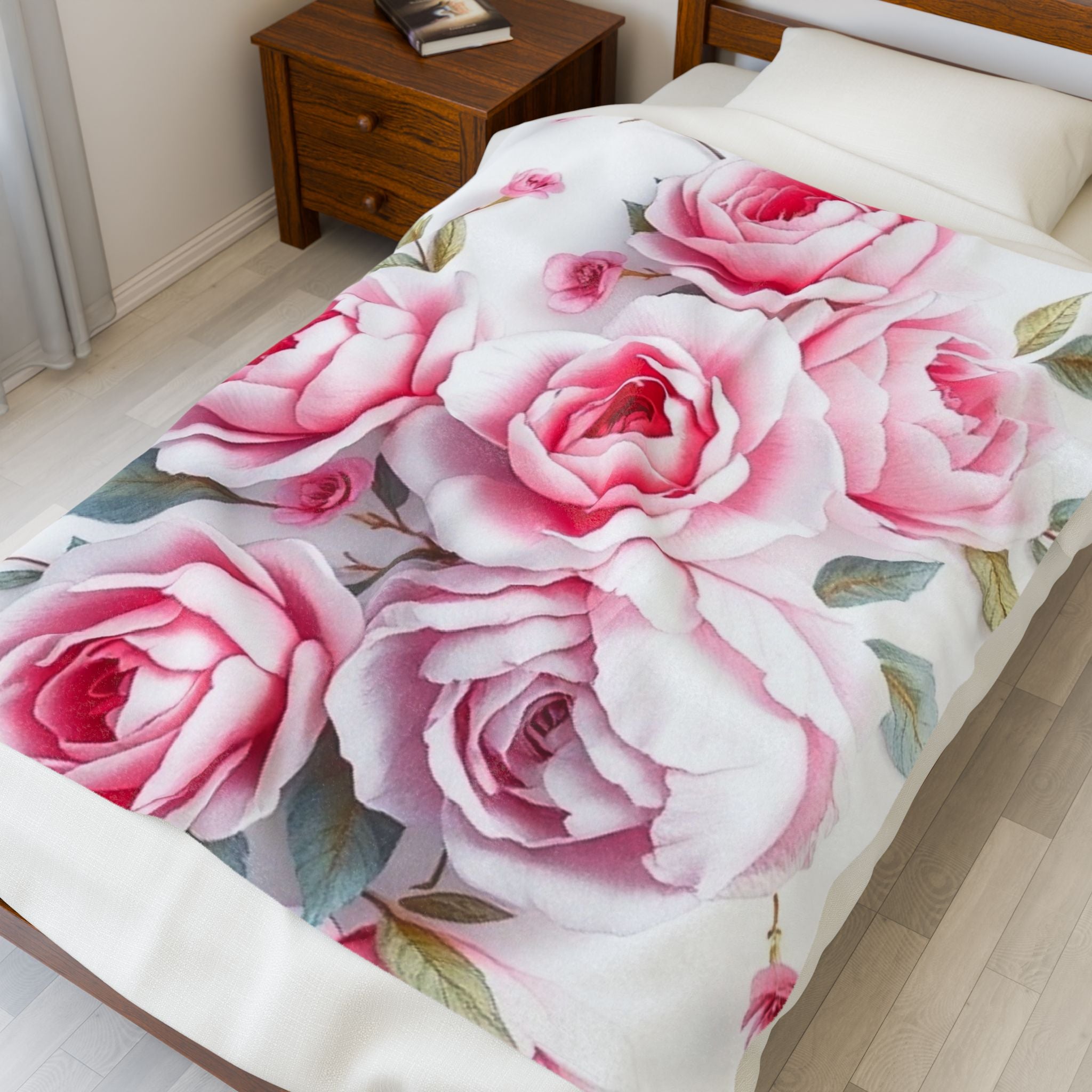 Beautiful Pink Flowers Velveteen Plush Blanket – For Comfort and Warmth