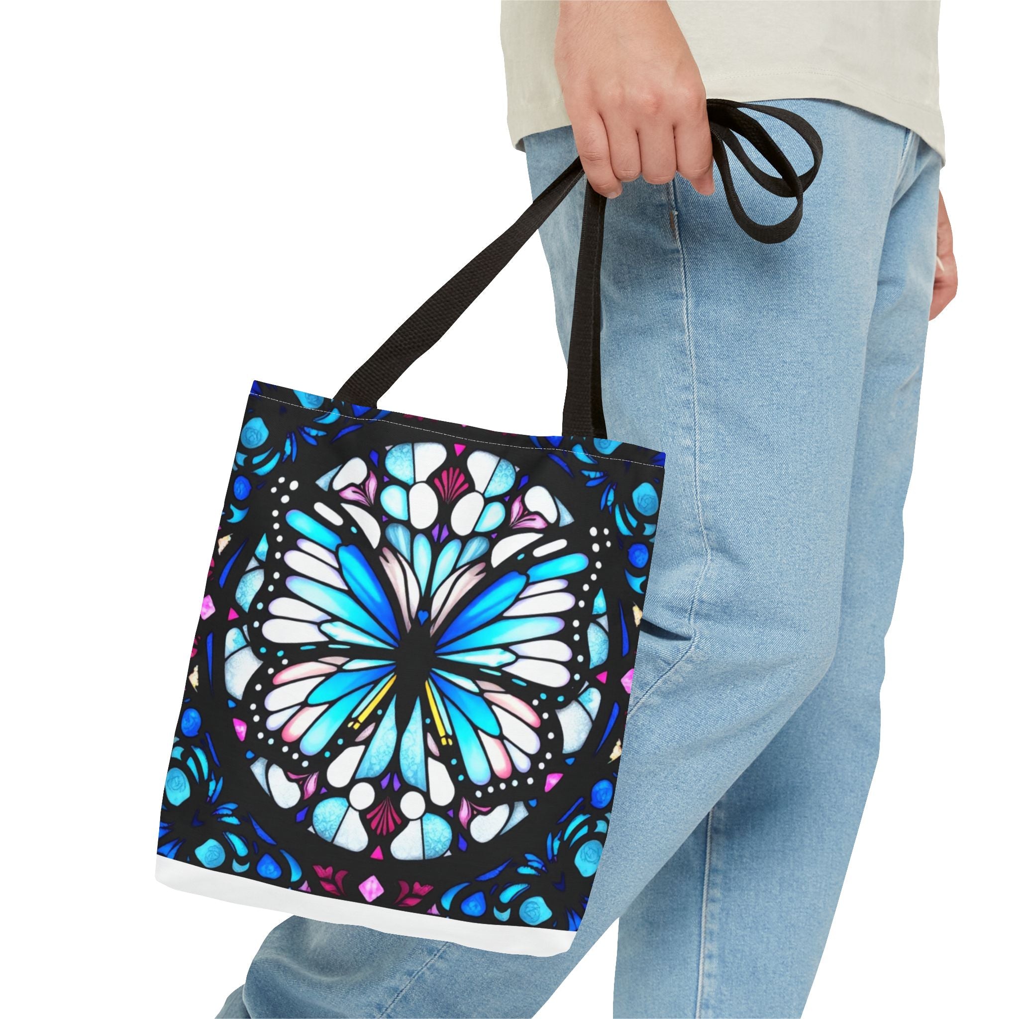 Colorful Butterfly Stained Glass Design Tote Bag