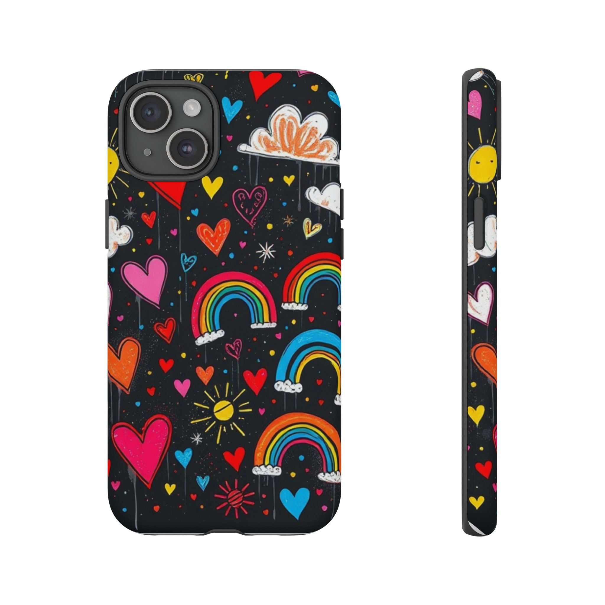 Android OR iPhone Compatible Cases - Doodle Hearts and Rainbows Design