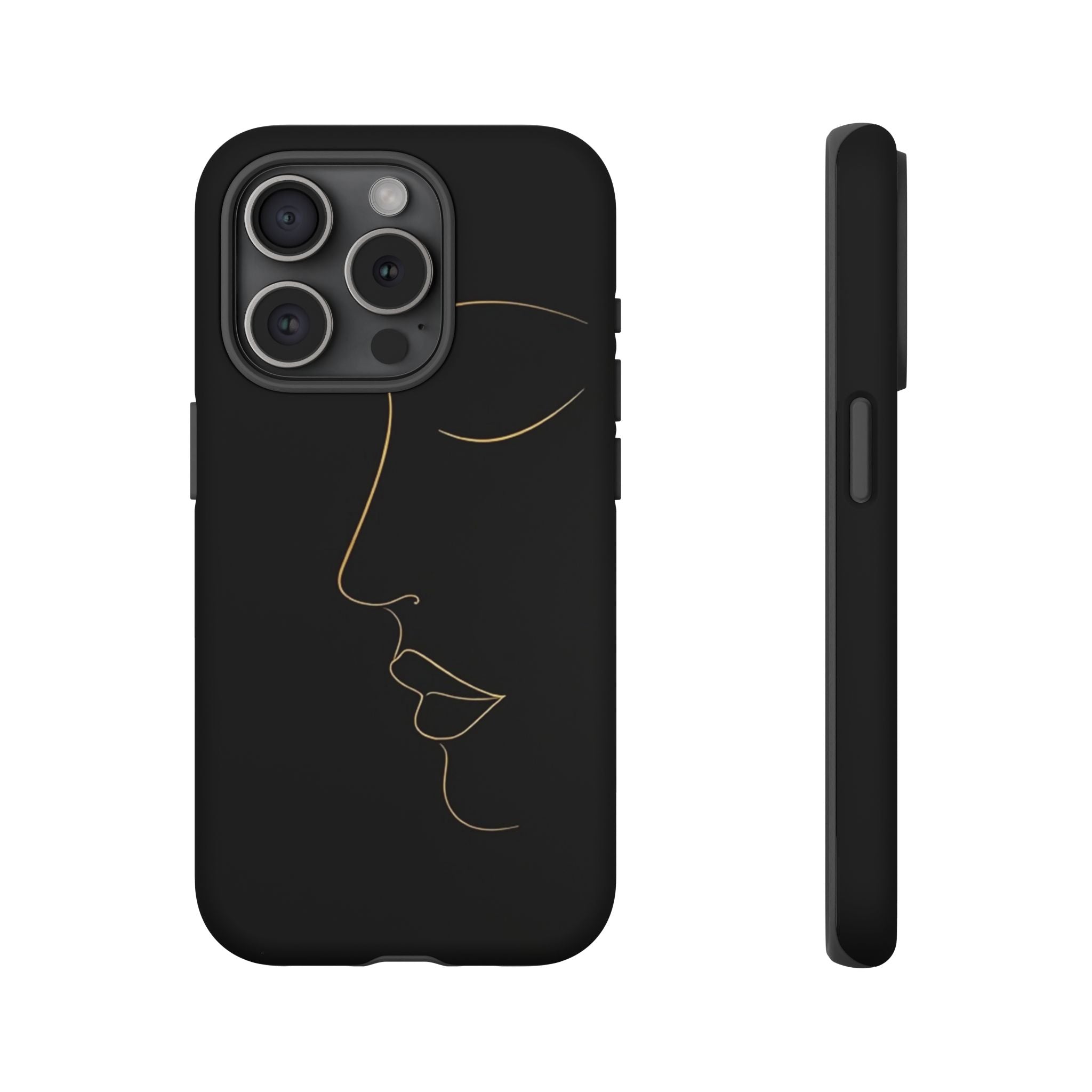 Android OR iPhone Compatible Cases - Gold Line Face Design - Unique Tough Cases