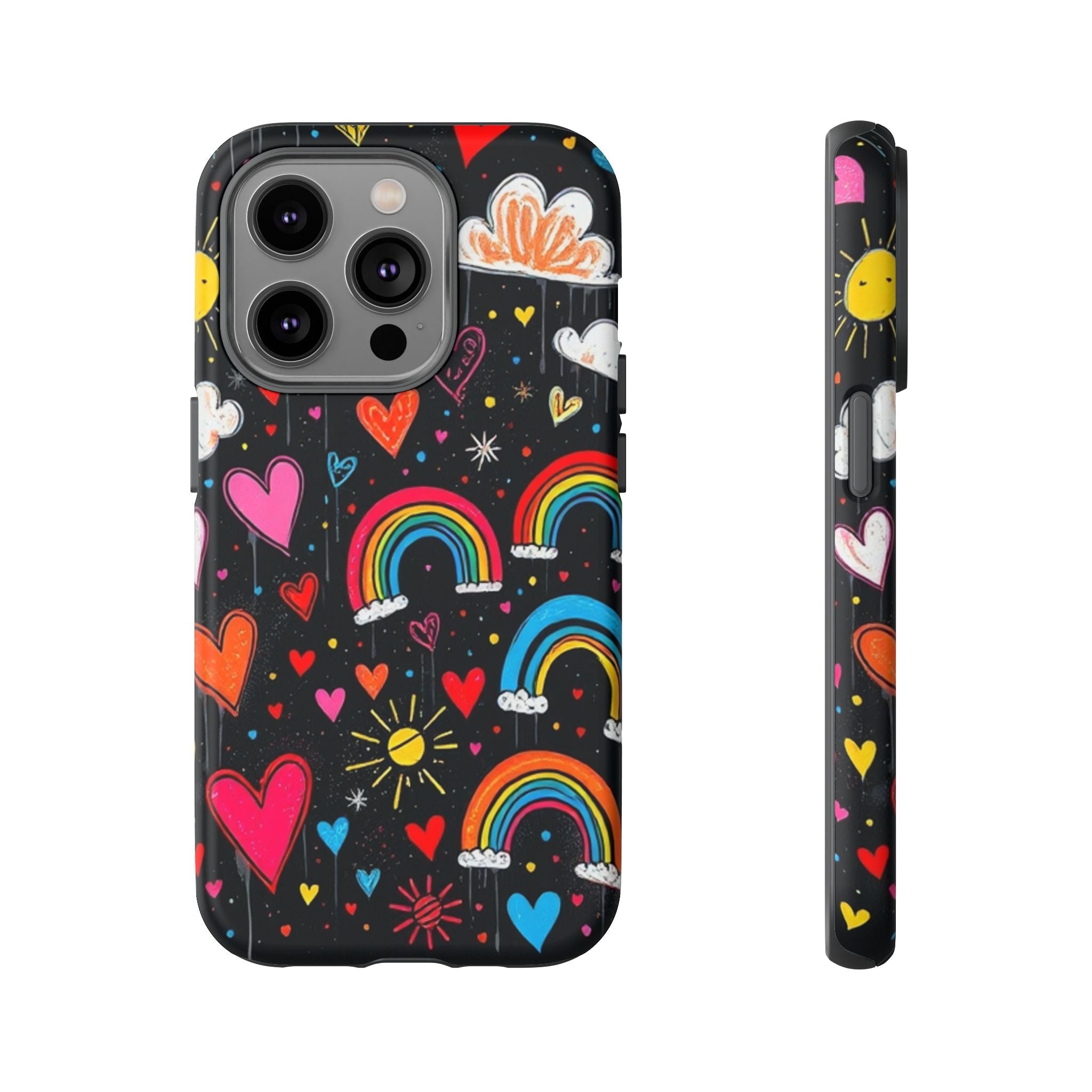 Android OR iPhone Compatible Cases - Doodle Hearts and Rainbows Design