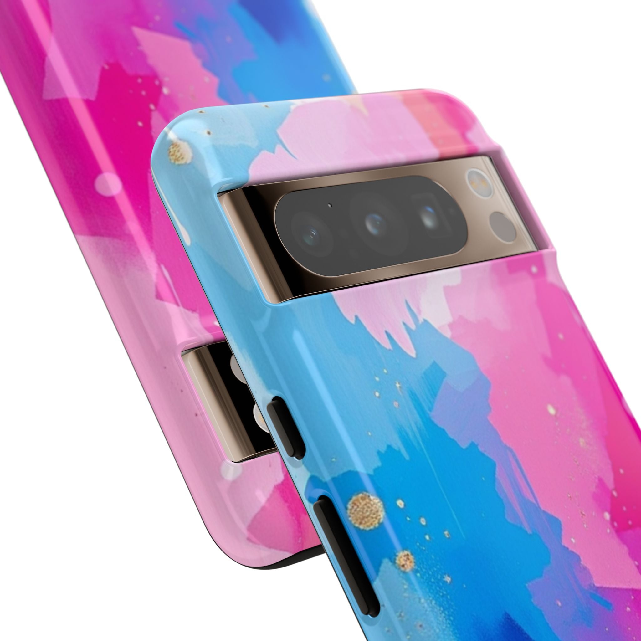 Android OR iPhone Compatible Cases - Pink and Blue Color Splash Design