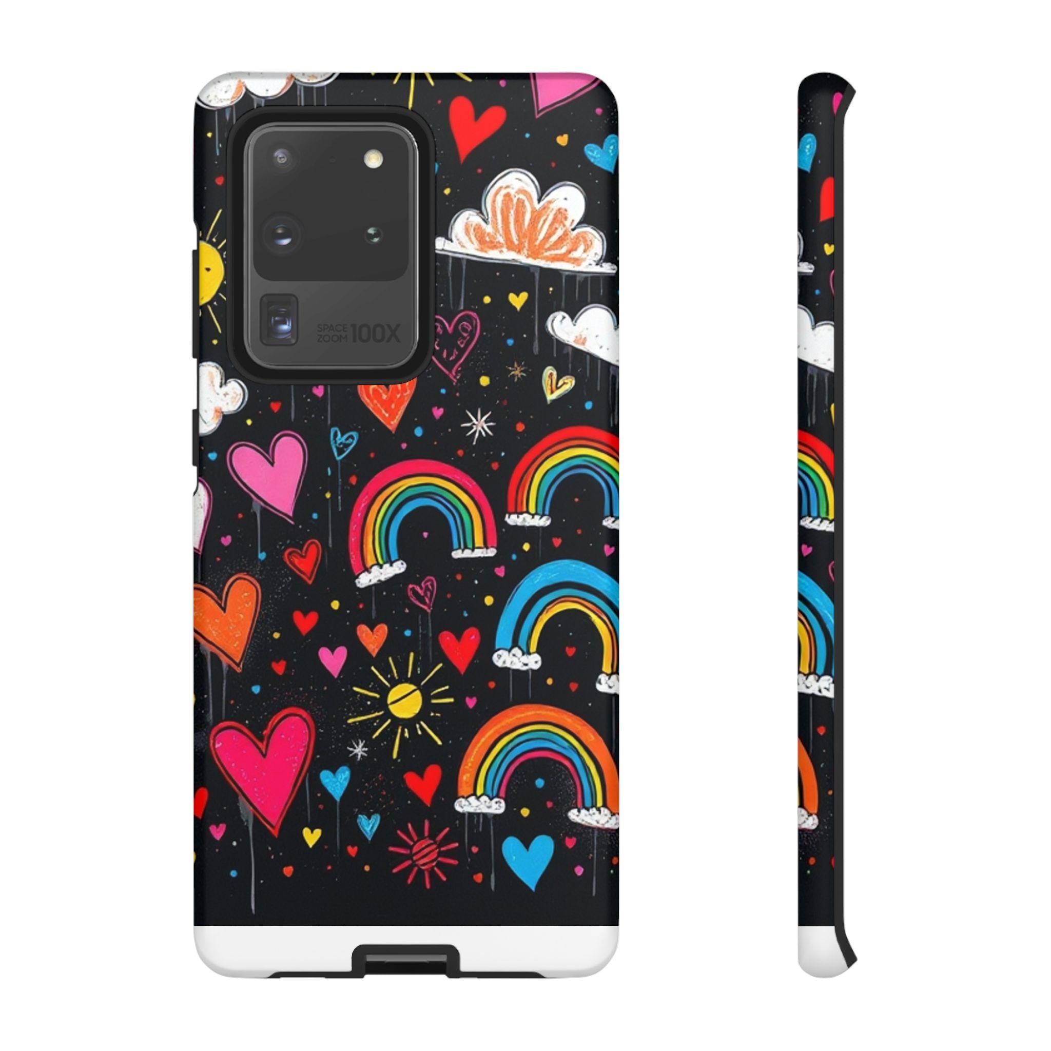 Android OR iPhone Compatible Cases - Doodle Hearts and Rainbows Design