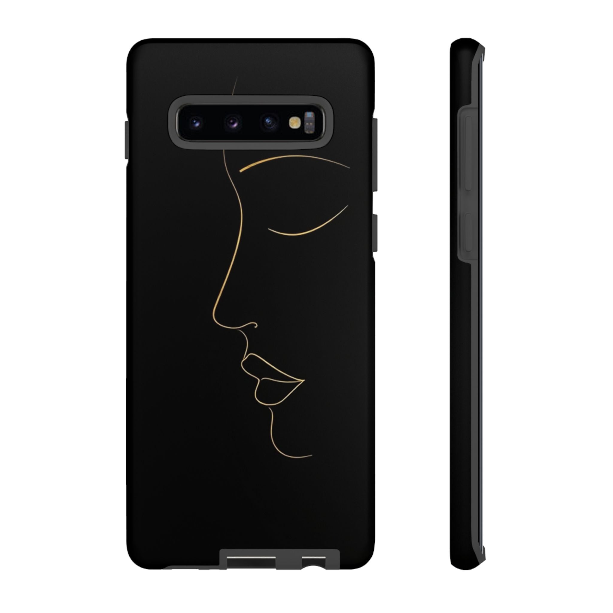 Android OR iPhone Compatible Cases - Gold Line Face Design - Unique Tough Cases