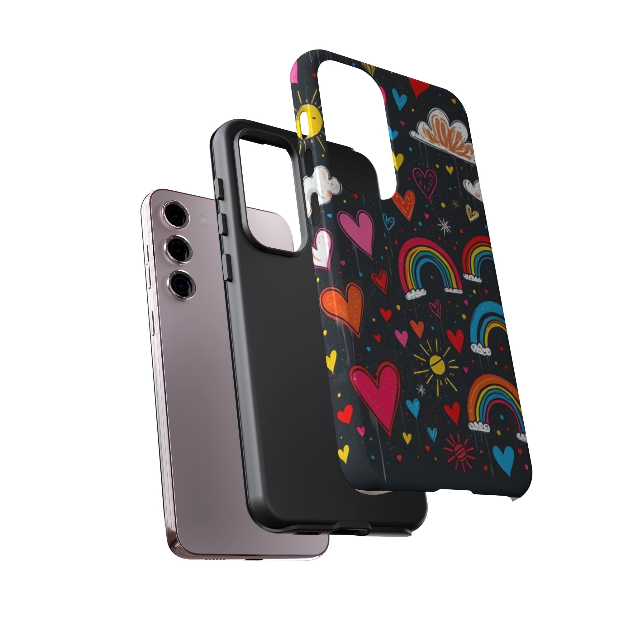 Android OR iPhone Compatible Cases - Doodle Hearts and Rainbows Design