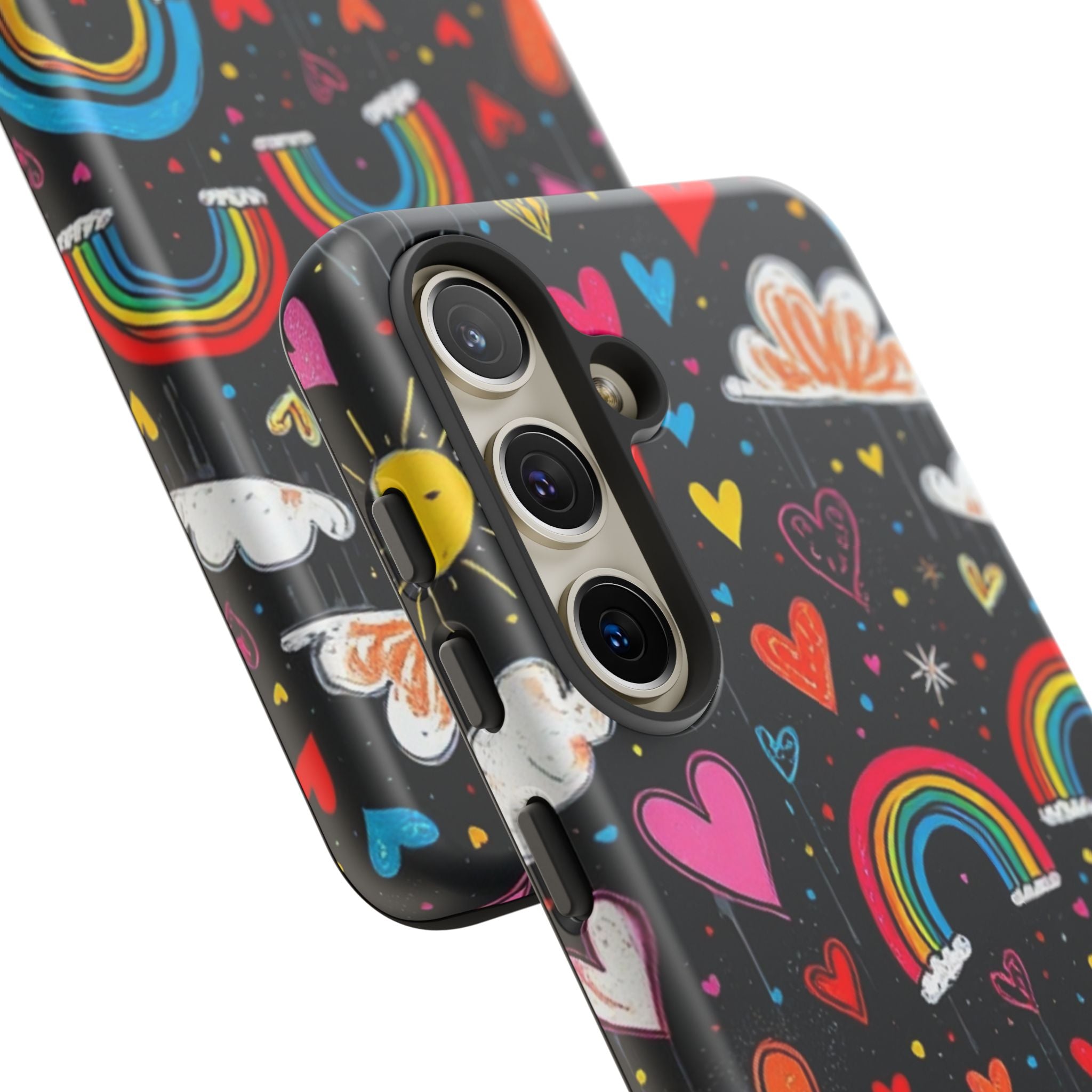 Android OR iPhone Compatible Cases - Doodle Hearts and Rainbows Design