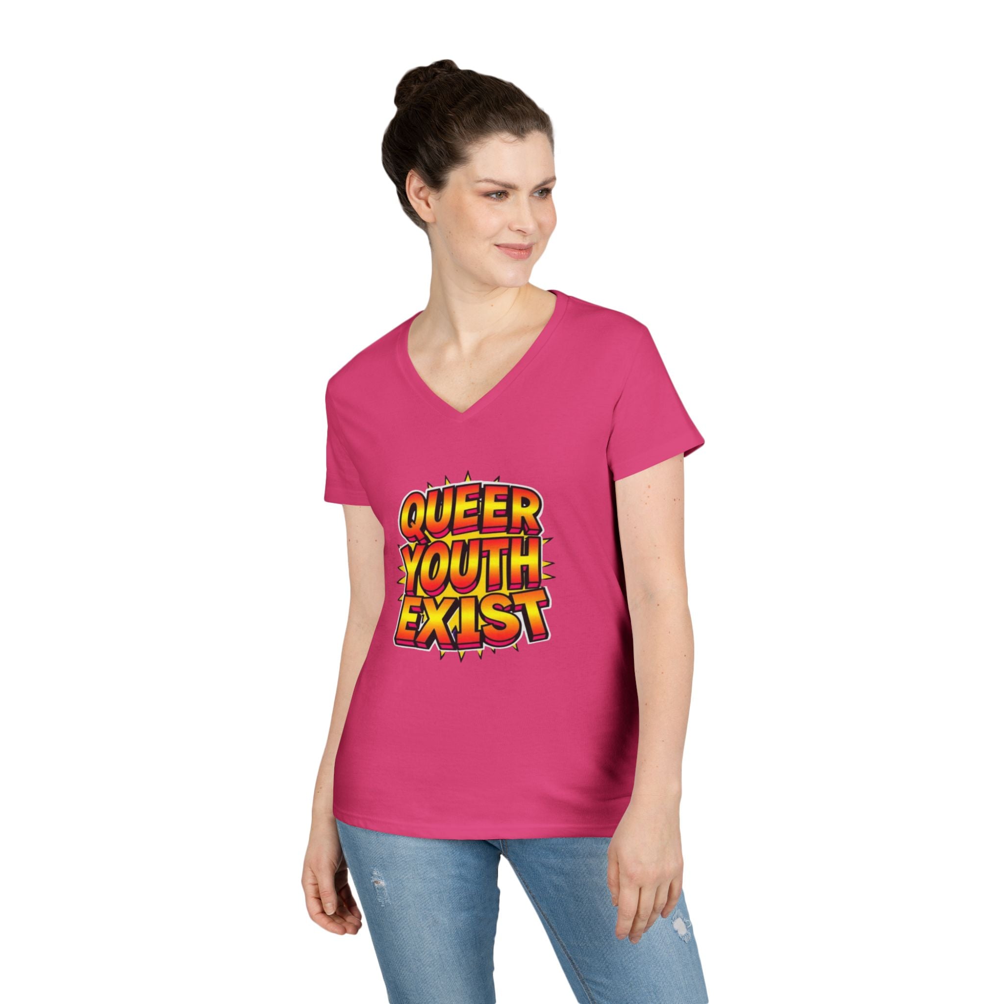 Queer Youth Exist V-Neck T-Shirt - Empowering Pride Apparel