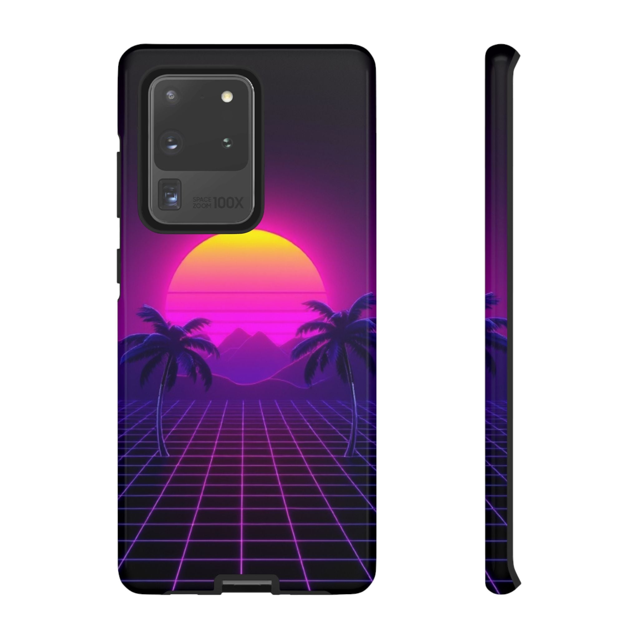 Android OR iPhone Compatible Cases - 80's Digital Grid Sunset Design - Unique Tough Cases