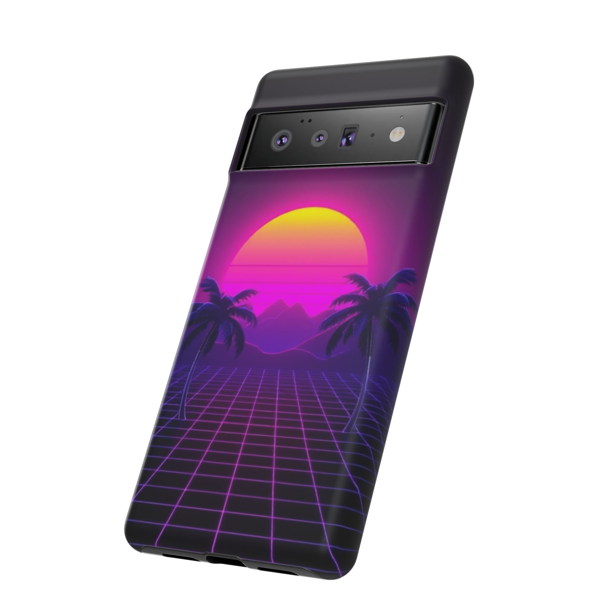Android OR iPhone Compatible Cases - 80's Digital Grid Sunset Design - Unique Tough Cases