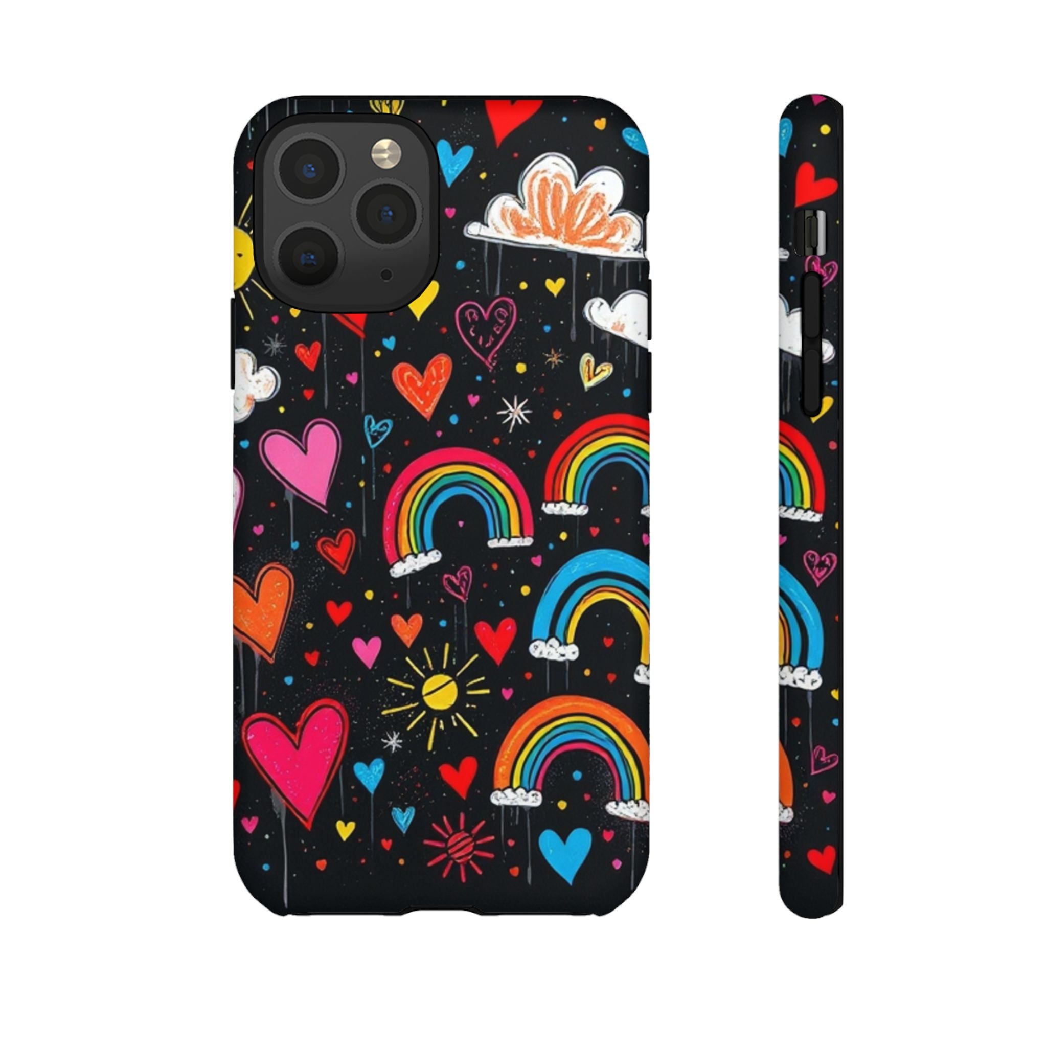 Android OR iPhone Compatible Cases - Doodle Hearts and Rainbows Design