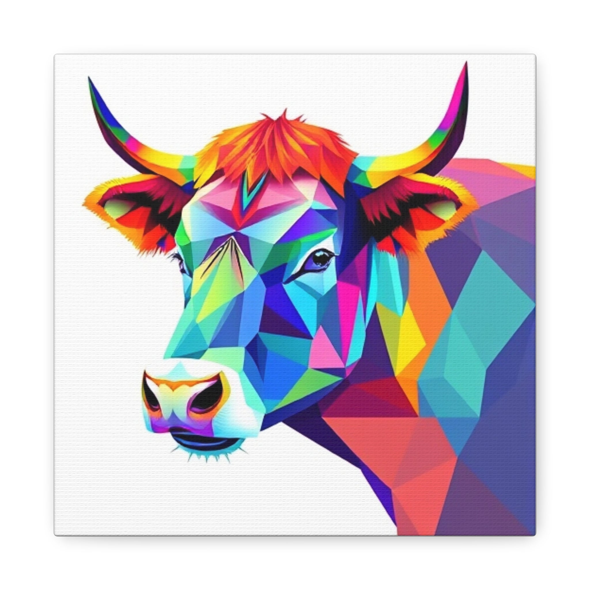 Colorful Cow Canvas Art - Vibrant Stretched Wall Decor for Animal Lovers