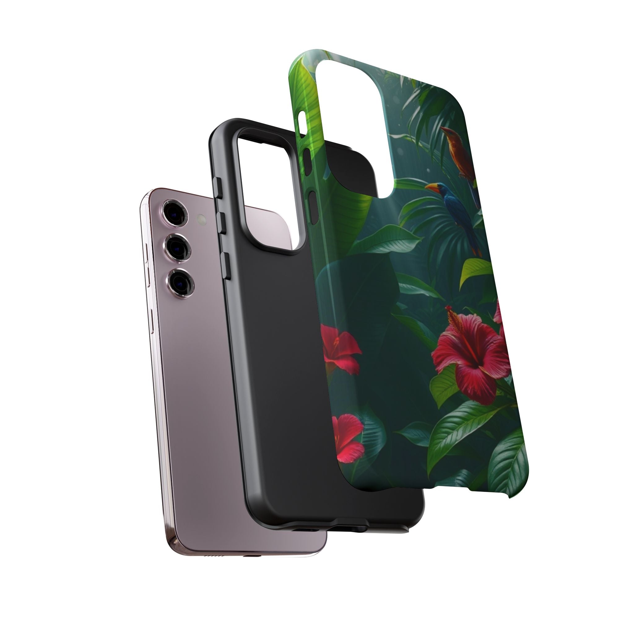 Android OR iPhone Compatible Cases - Tropical Flower & Bird Design - Unique Tough Cases