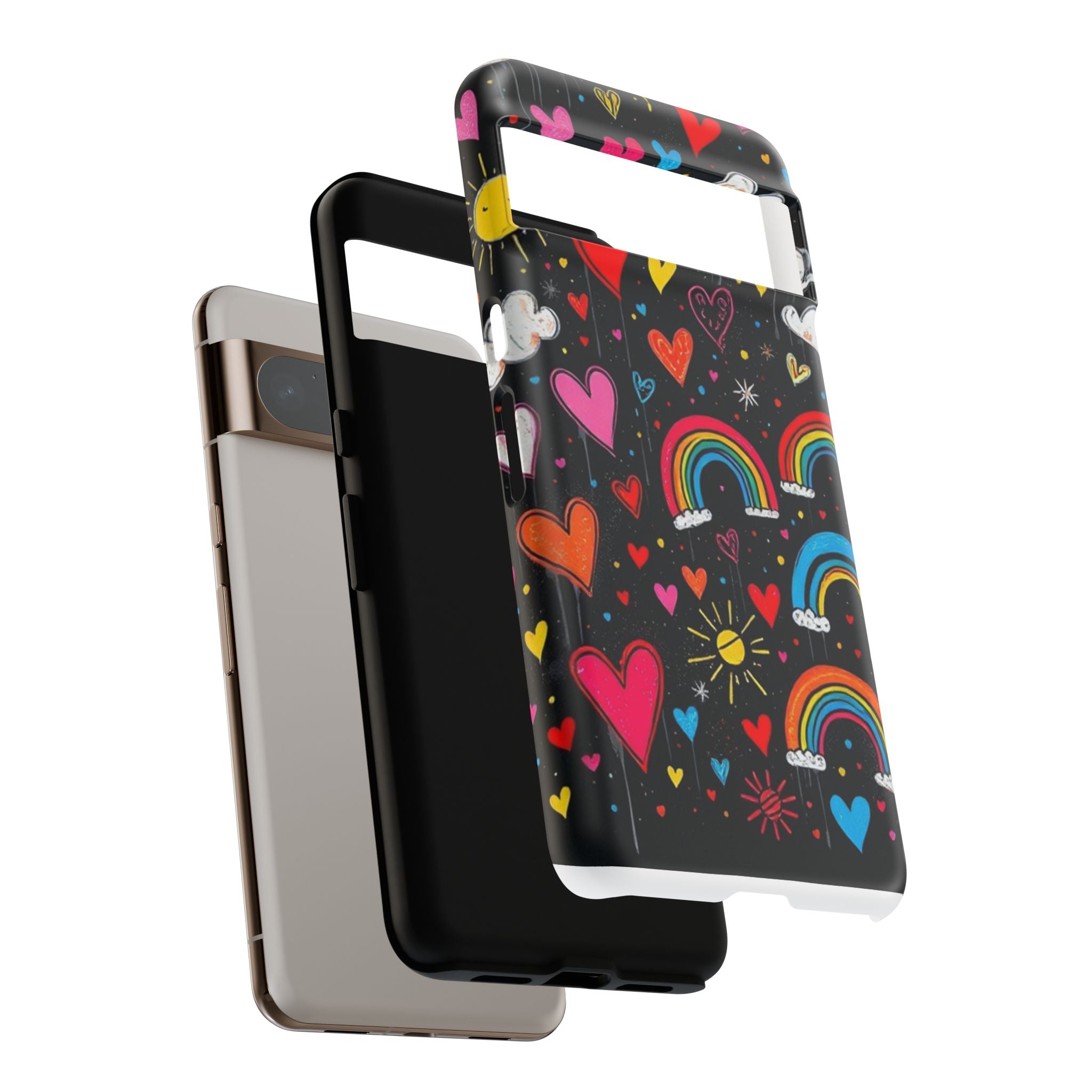 Android OR iPhone Compatible Cases - Doodle Hearts and Rainbows Design