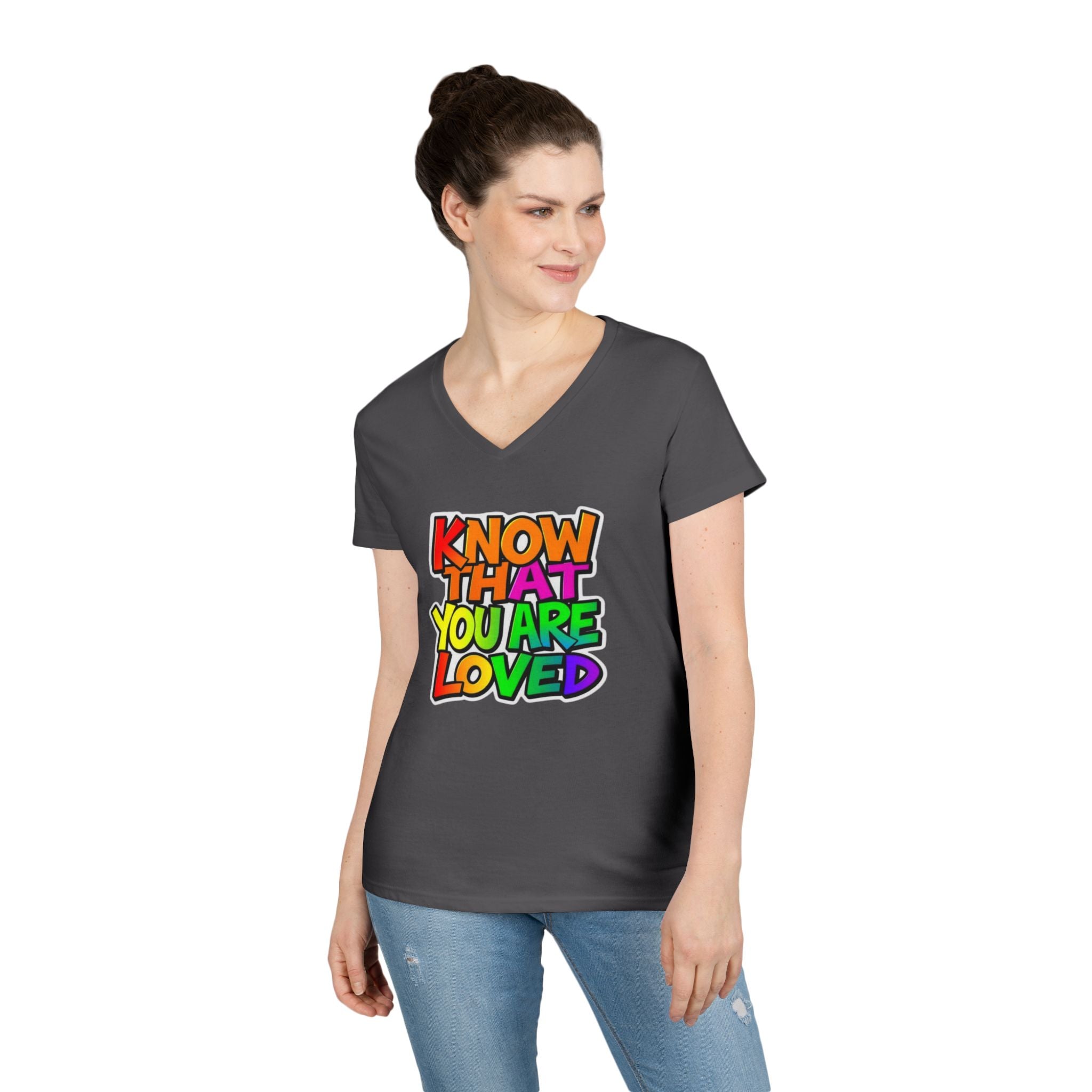 Inspirational Ladies' V-Neck T-Shirt - 'Know That You Are Loved'