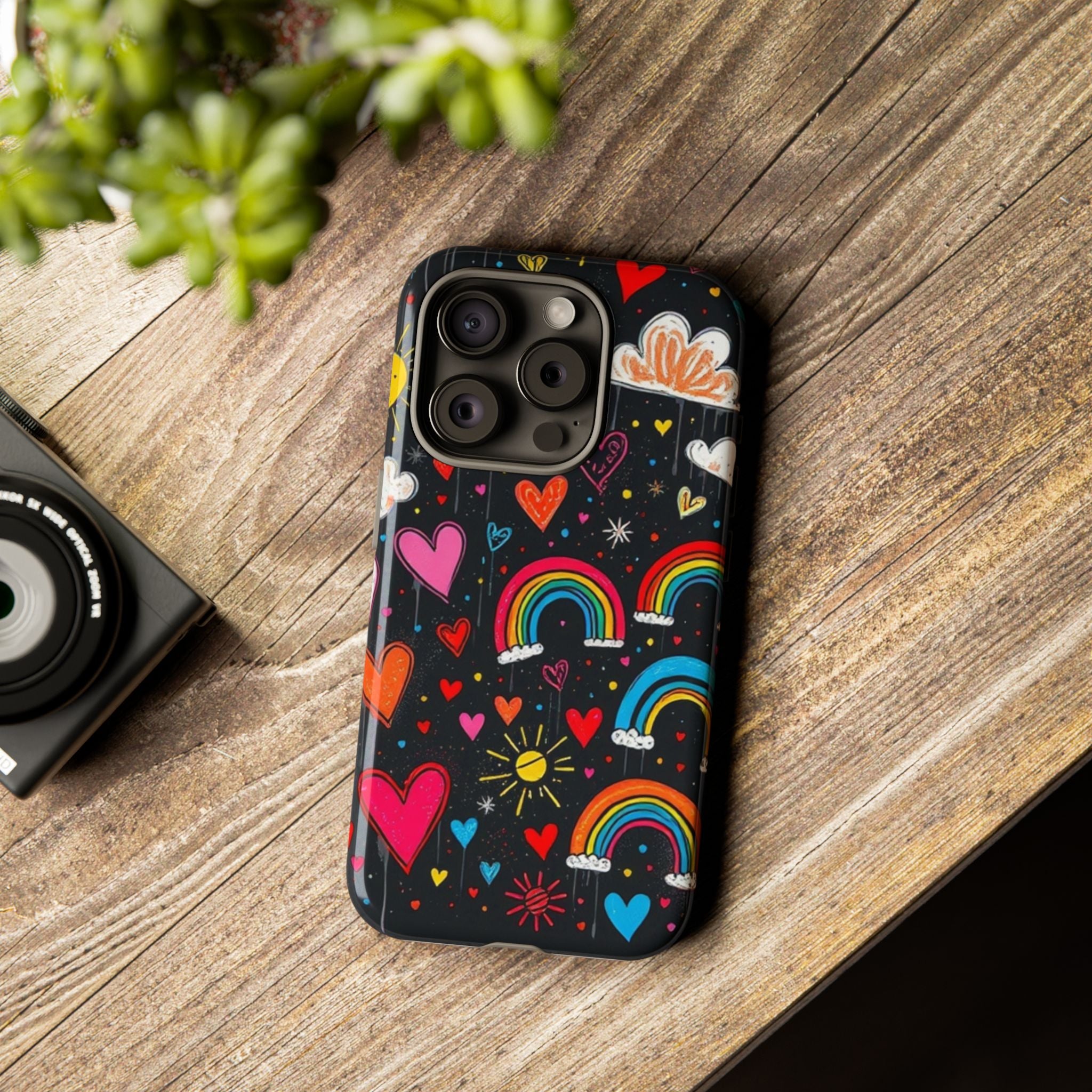 Android OR iPhone Compatible Cases - Doodle Hearts and Rainbows Design