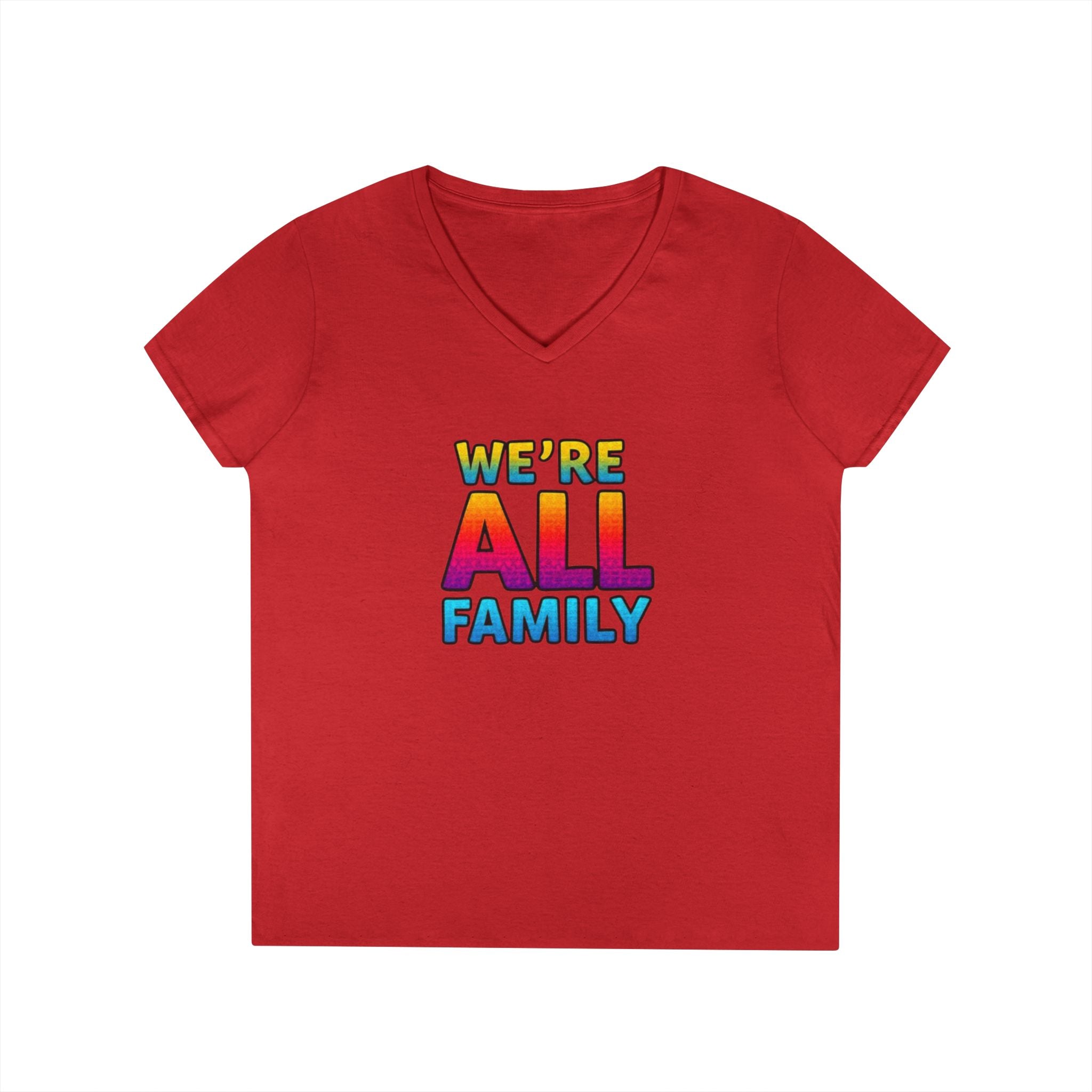 Ladies' V-Neck T-Shirt - "We're All Family" Pride Tee