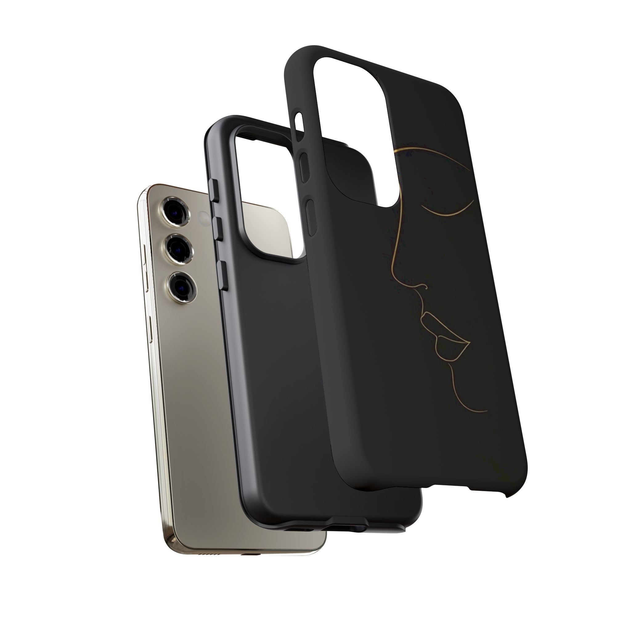 Android OR iPhone Compatible Cases - Gold Line Face Design - Unique Tough Cases