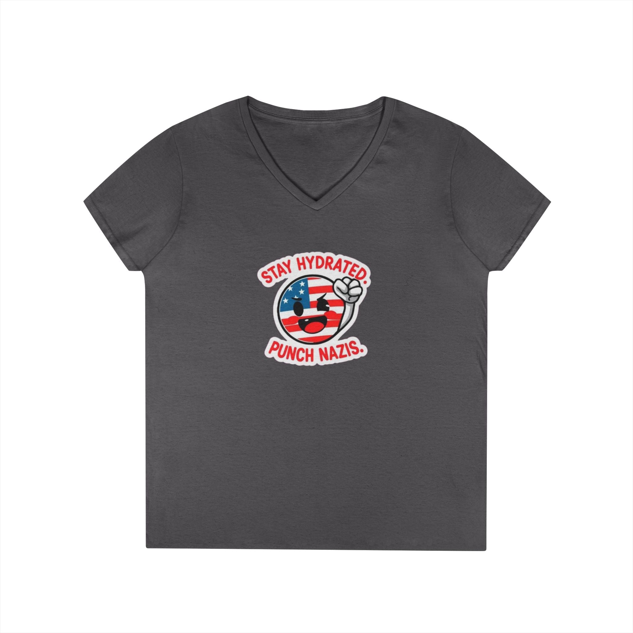 Stay Hydrated Punch Nazis V-Neck T-Shirt - Protest against Fascism Message Tee for Activists