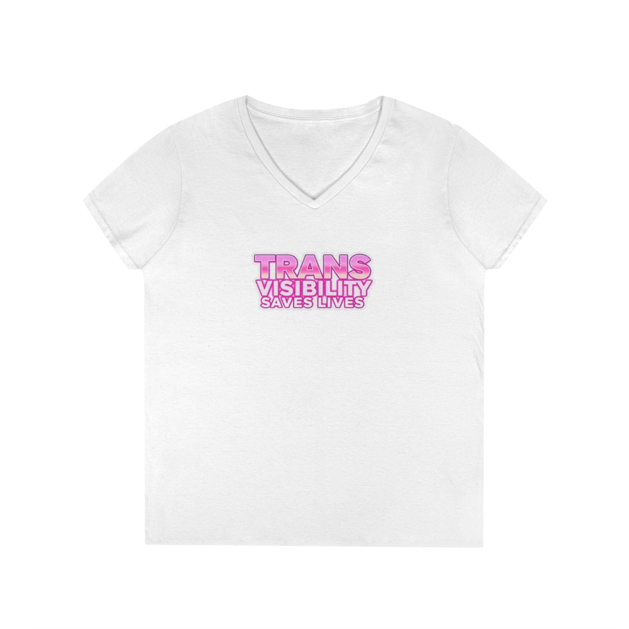 Ladies' V-Neck T-Shirt - 'Trans Visibility Saves Lives' - Empowering Pride Apparel