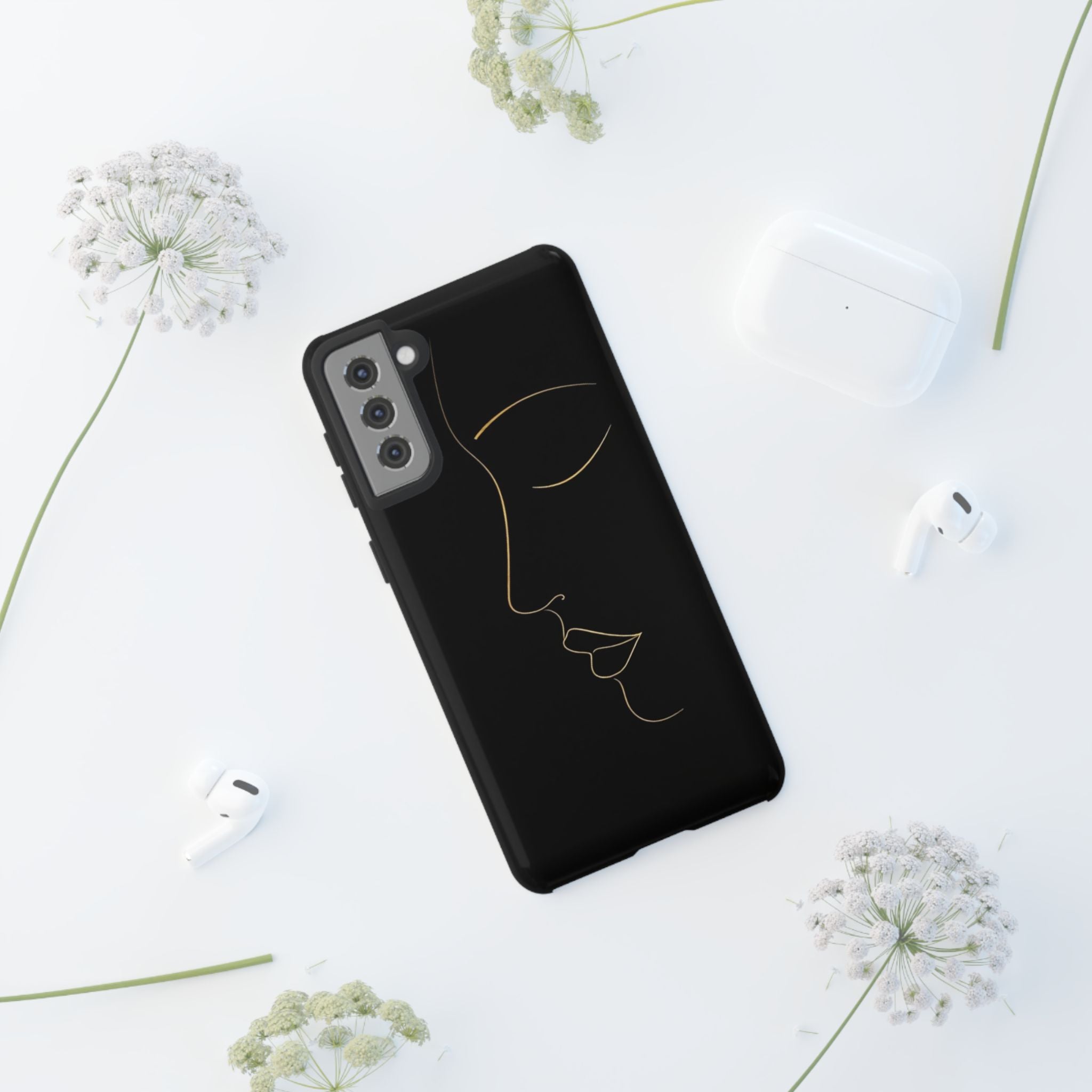 Android OR iPhone Compatible Cases - Gold Line Face Design - Unique Tough Cases