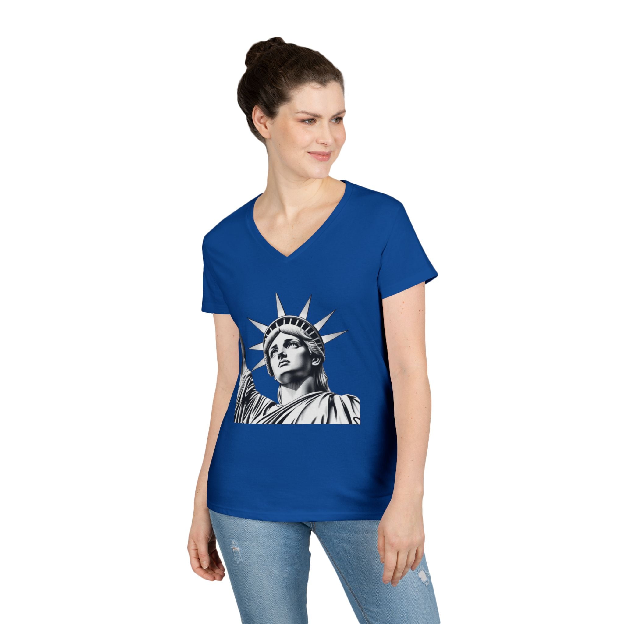Liberty Graphic Ladies' V-Neck T-Shirt - Empowering Women's Tee for Casual Wear
