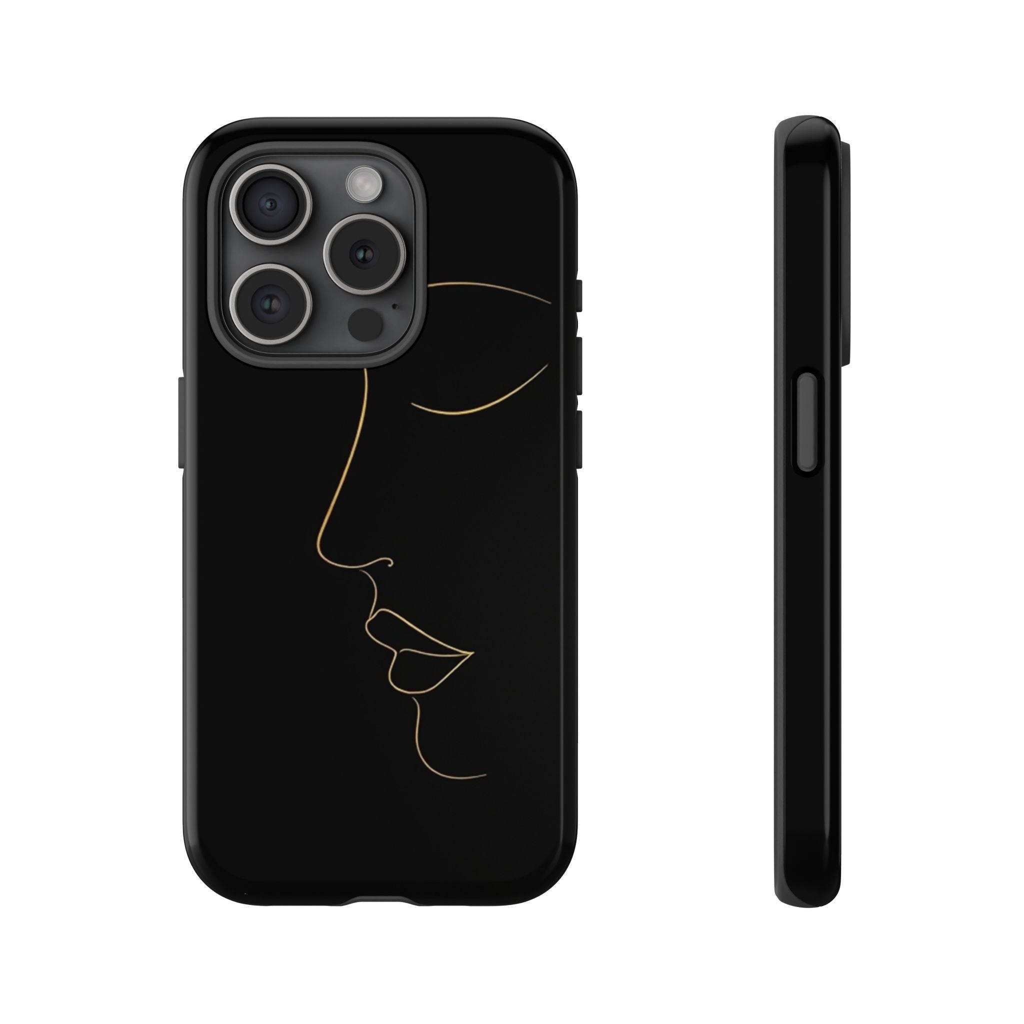 Android OR iPhone Compatible Cases - Gold Line Face Design - Unique Tough Cases
