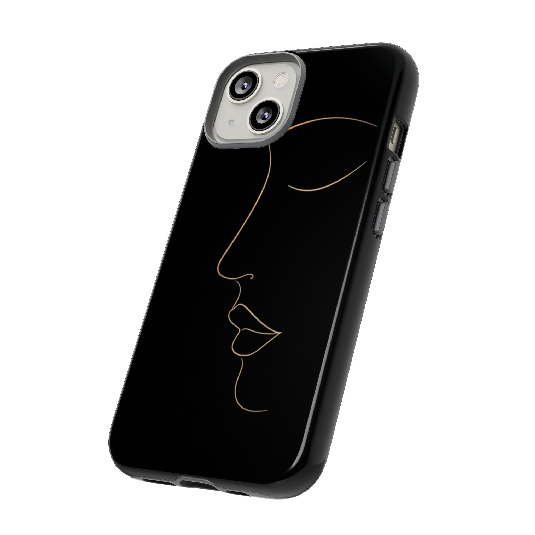 Android OR iPhone Compatible Cases - Gold Line Face Design - Unique Tough Cases