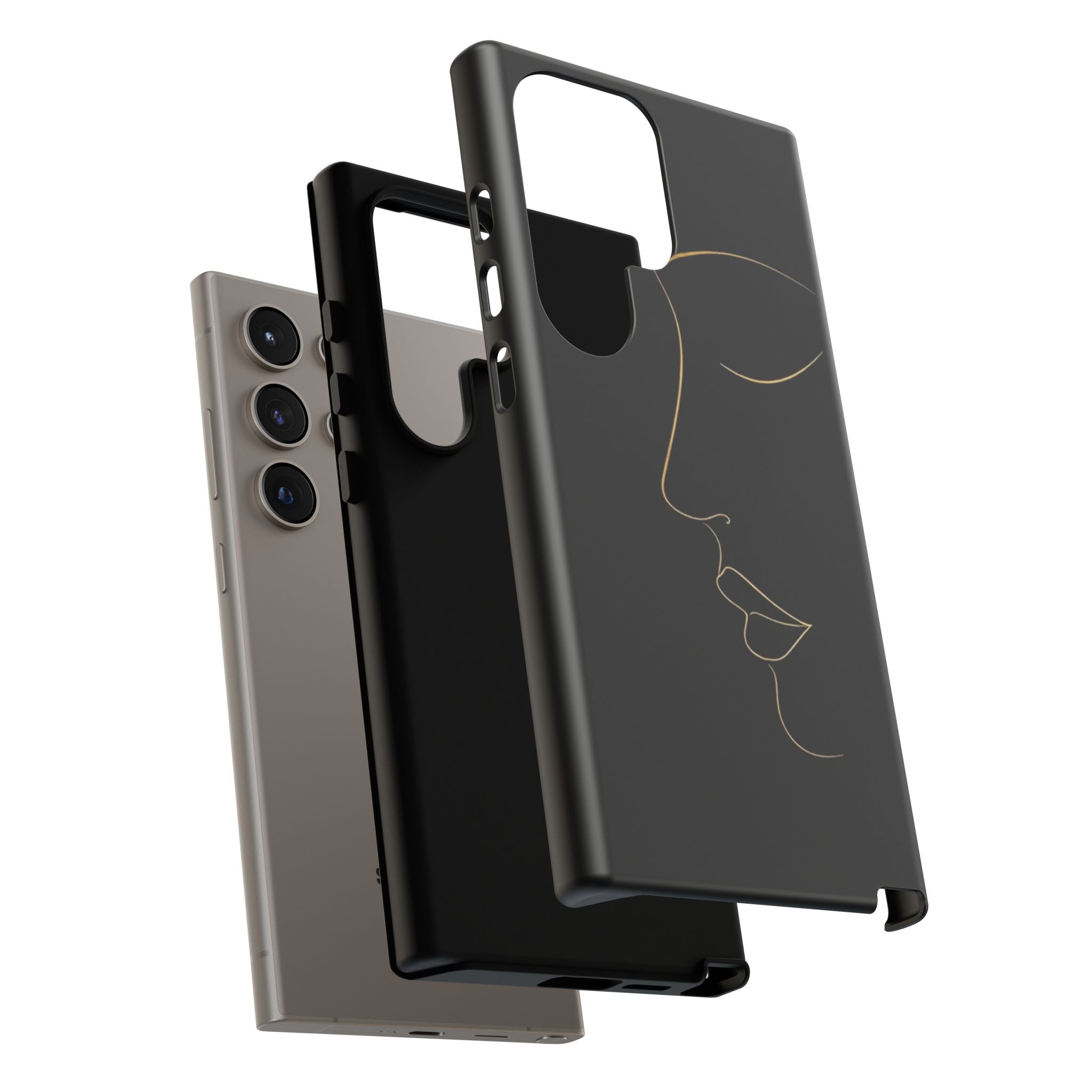 Android OR iPhone Compatible Cases - Gold Line Face Design - Unique Tough Cases