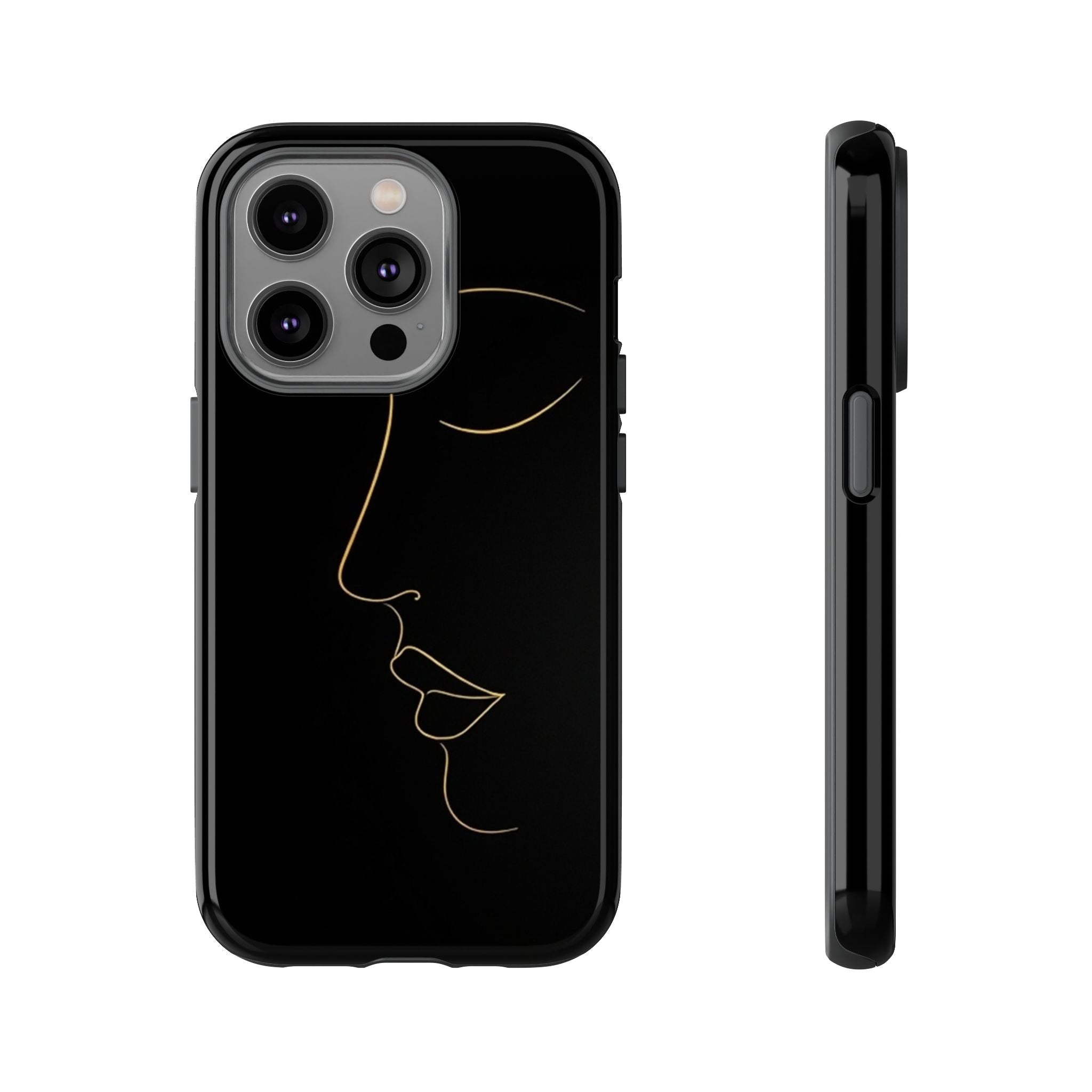 Android OR iPhone Compatible Cases - Gold Line Face Design - Unique Tough Cases
