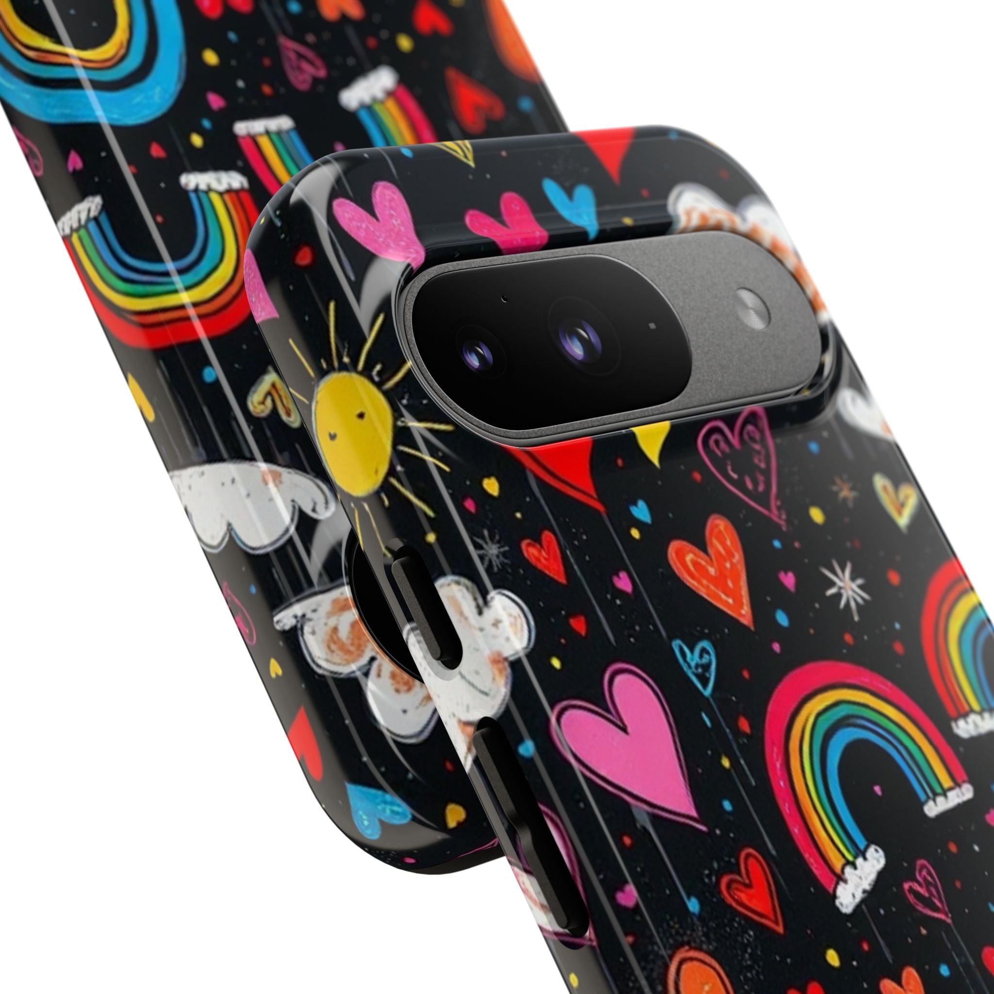 Android OR iPhone Compatible Cases - Doodle Hearts and Rainbows Design