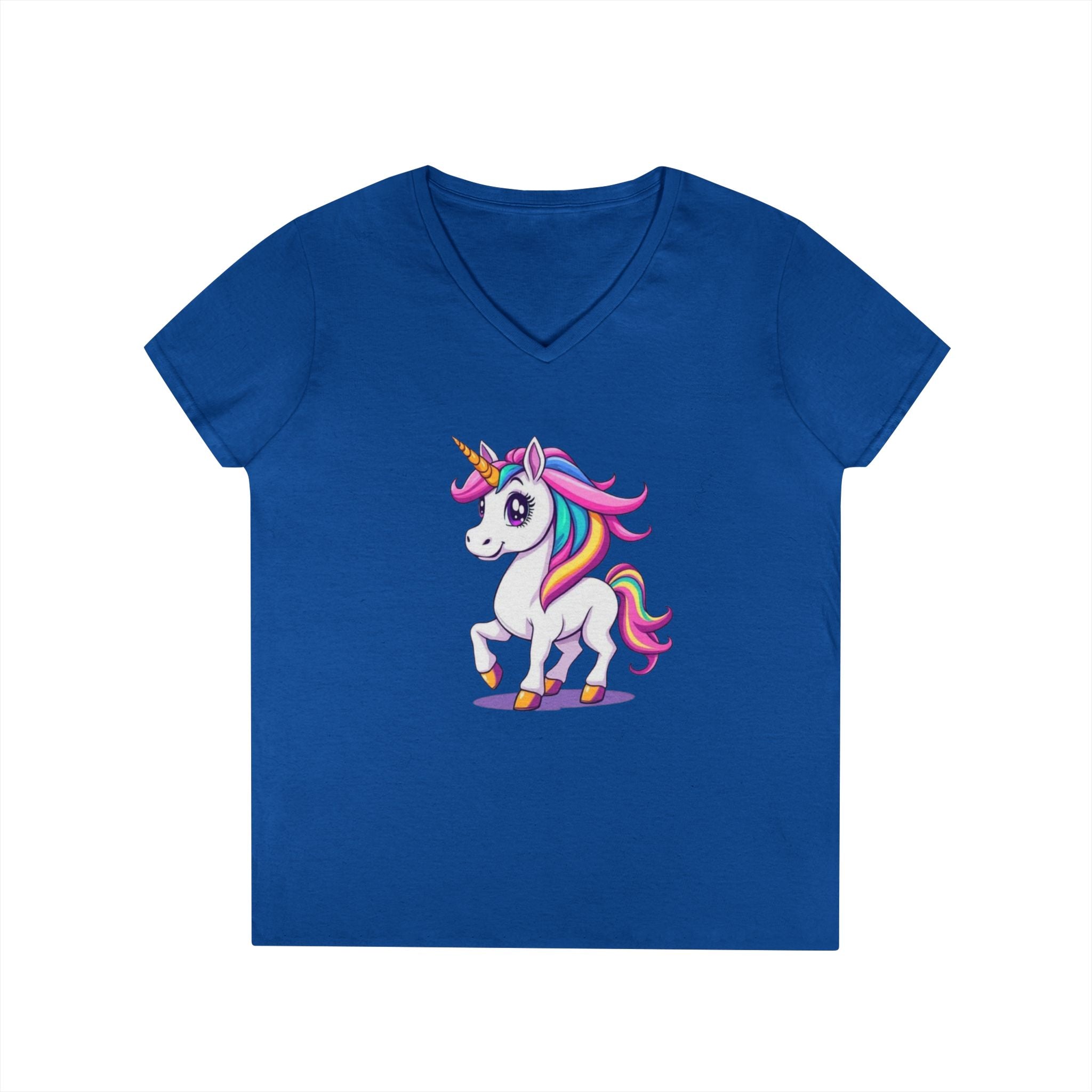 Whimsical Trans Colors Unicorn Ladies' V-Neck T-Shirt - Fun Casual Wear
