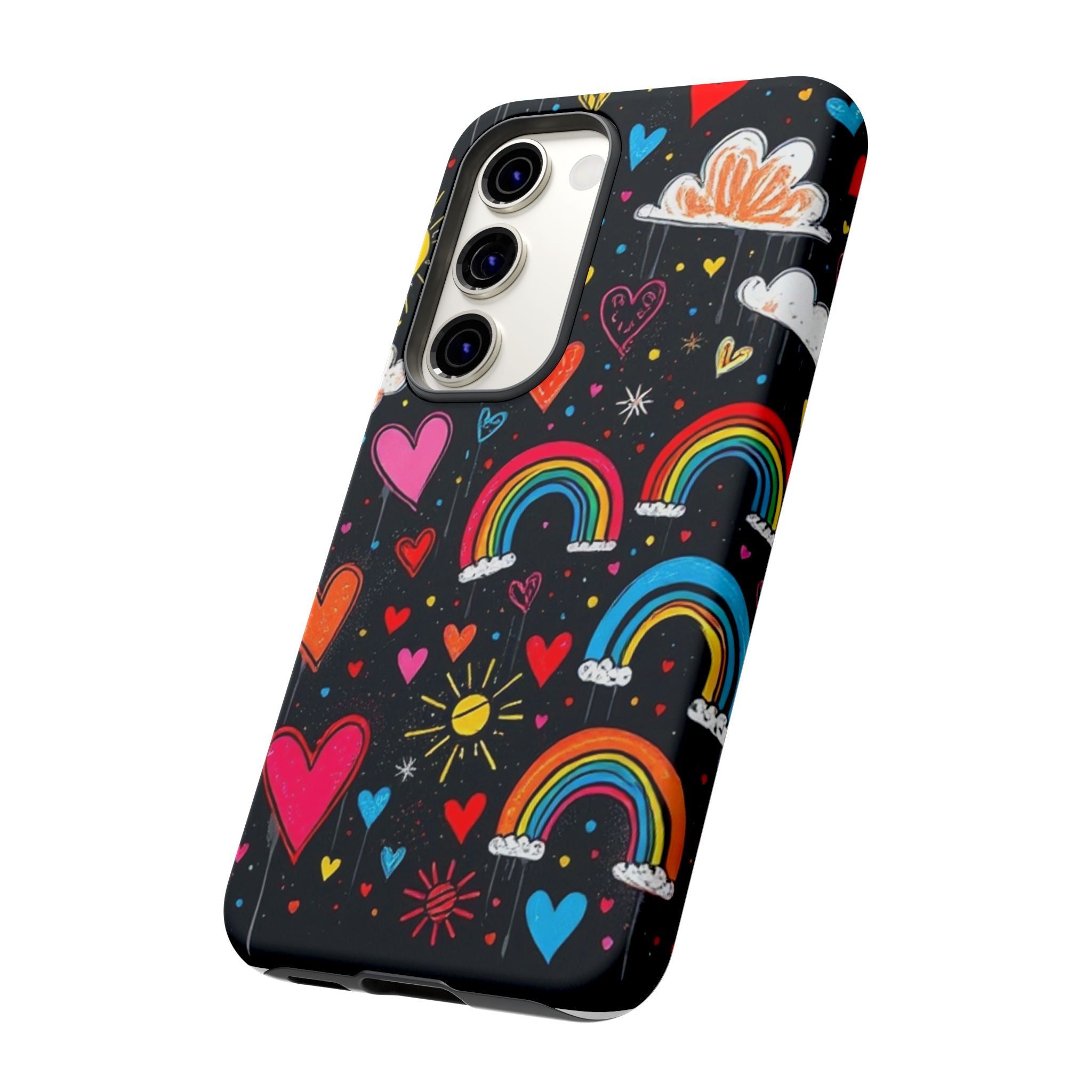 Android OR iPhone Compatible Cases - Doodle Hearts and Rainbows Design