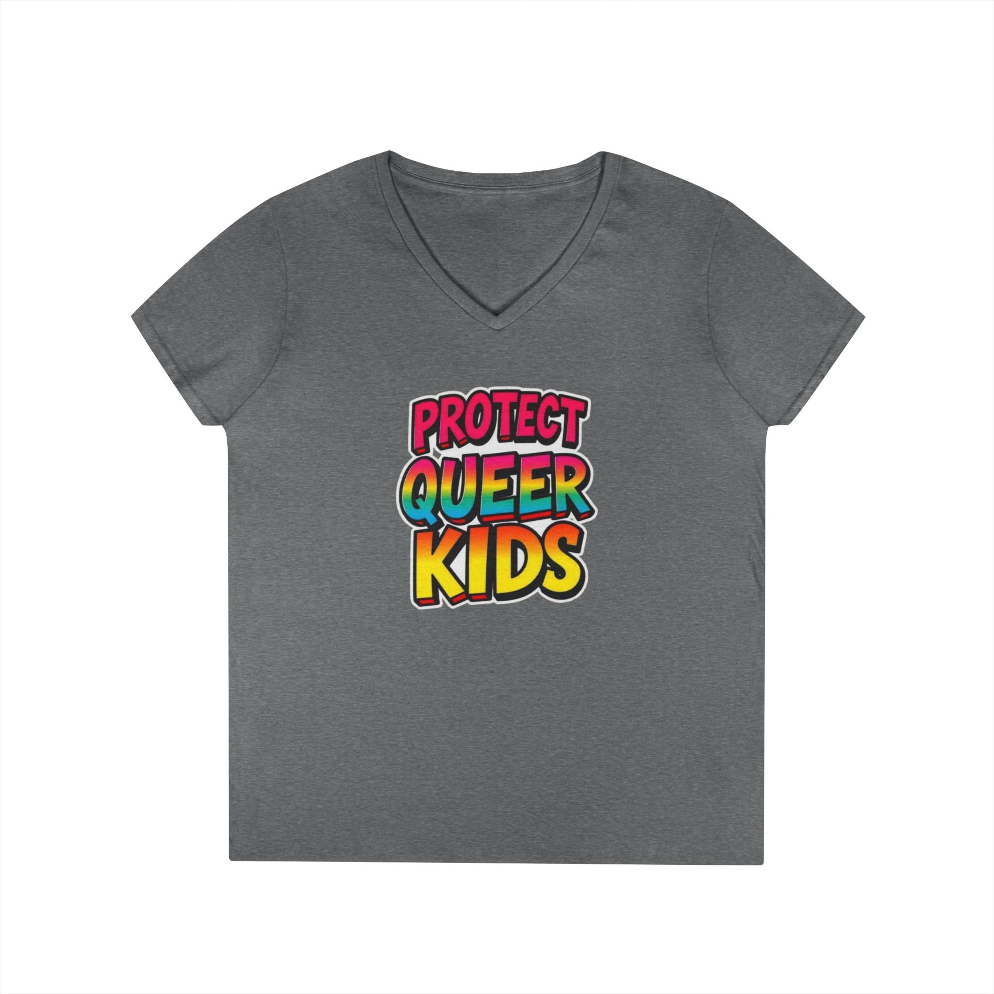 V-Neck T-Shirt: 'Protect Queer Kids' Design